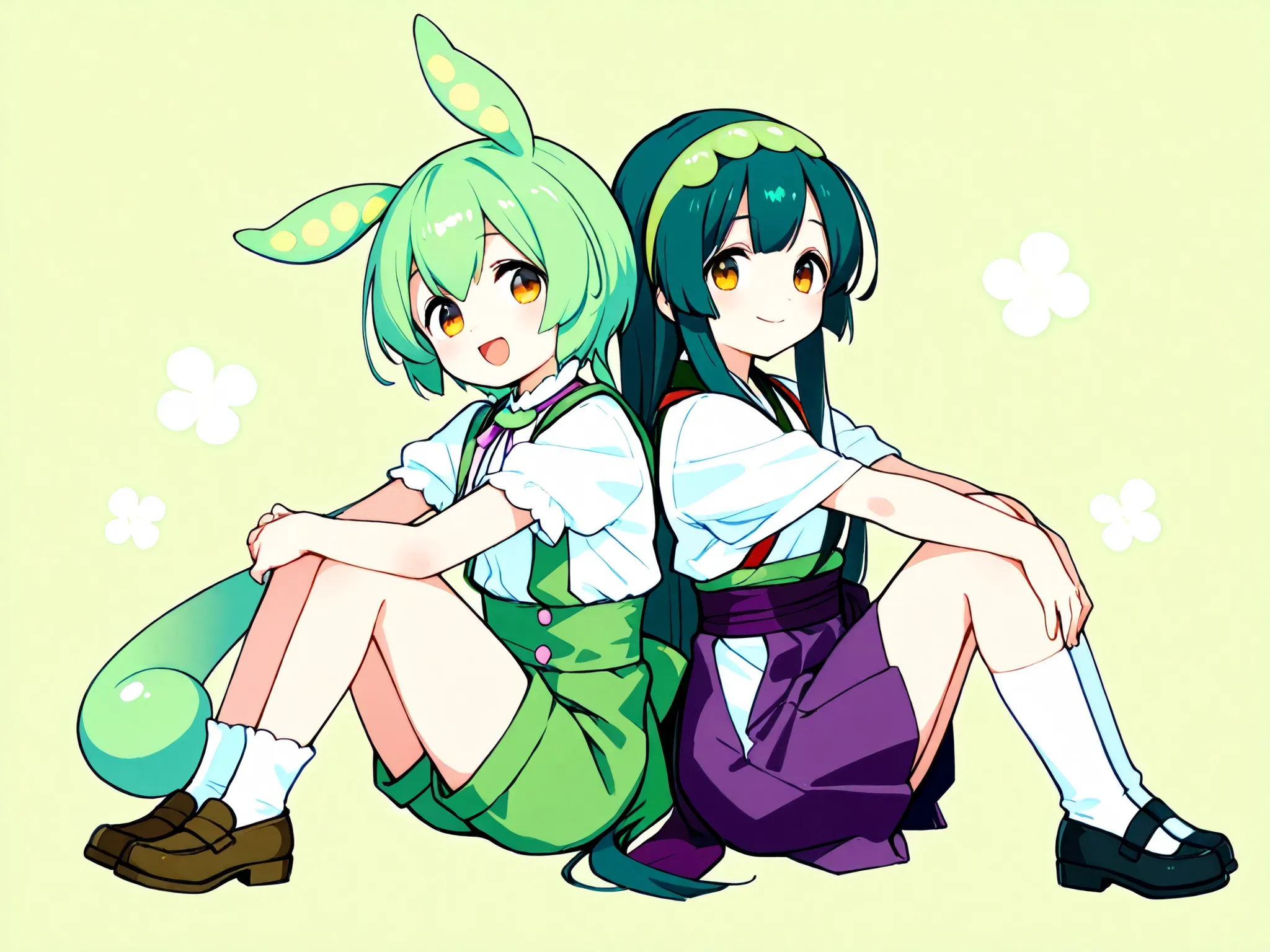 Tohoku Zunko,zundamon,two girls in the back,high resolution,smile,smile ヤン,top quality,full body view