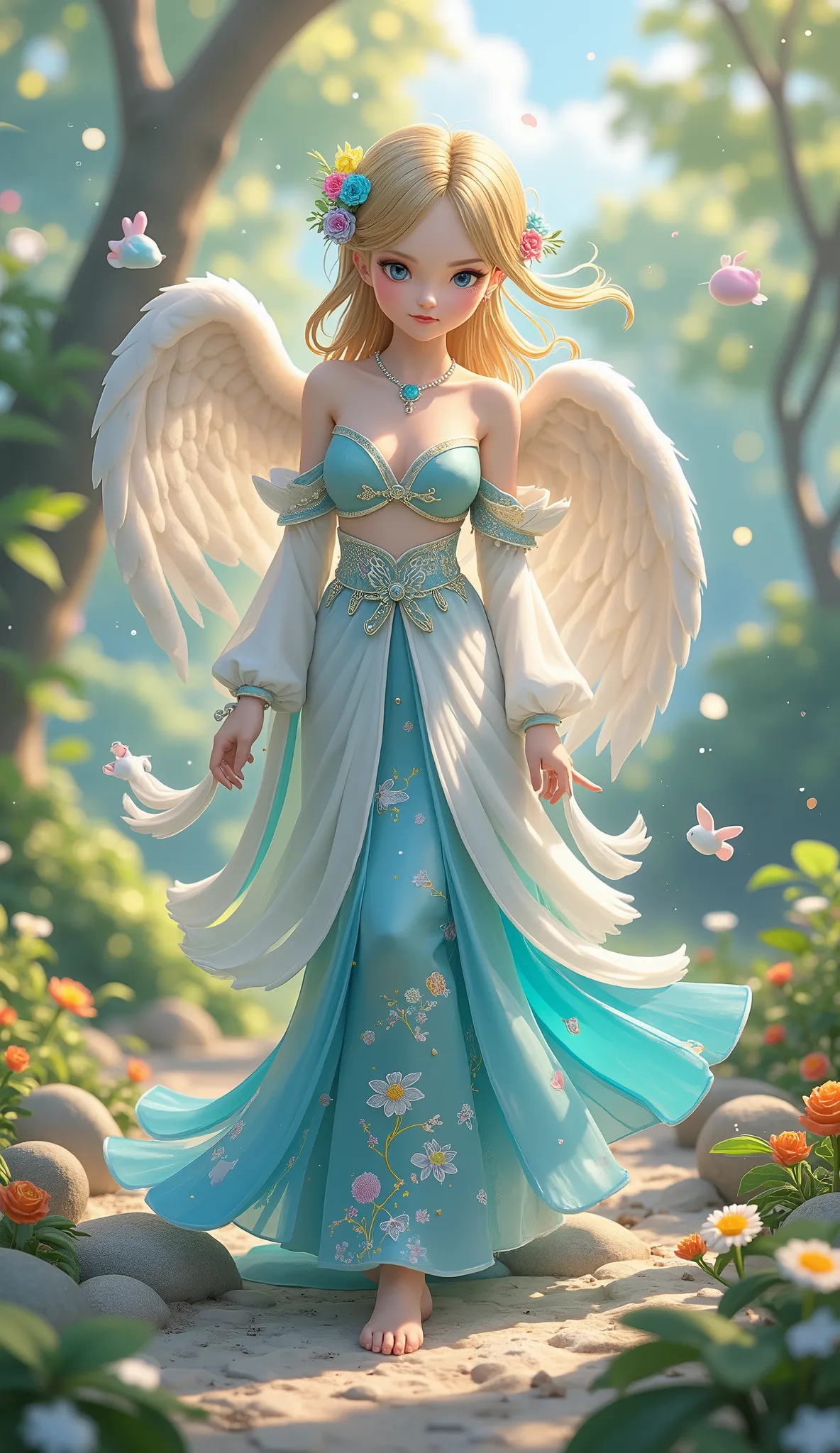 full body,1girl,illustrations,Angels Who Lost Their Wings,Realistic,High Quality,Realistic,attractive expression,intricate details,Delicate Skin Texture,beautiful poses in Chinese clothes,Natural Lighting,gorgeous background,Skillful Color,Fine Textures,Ma...