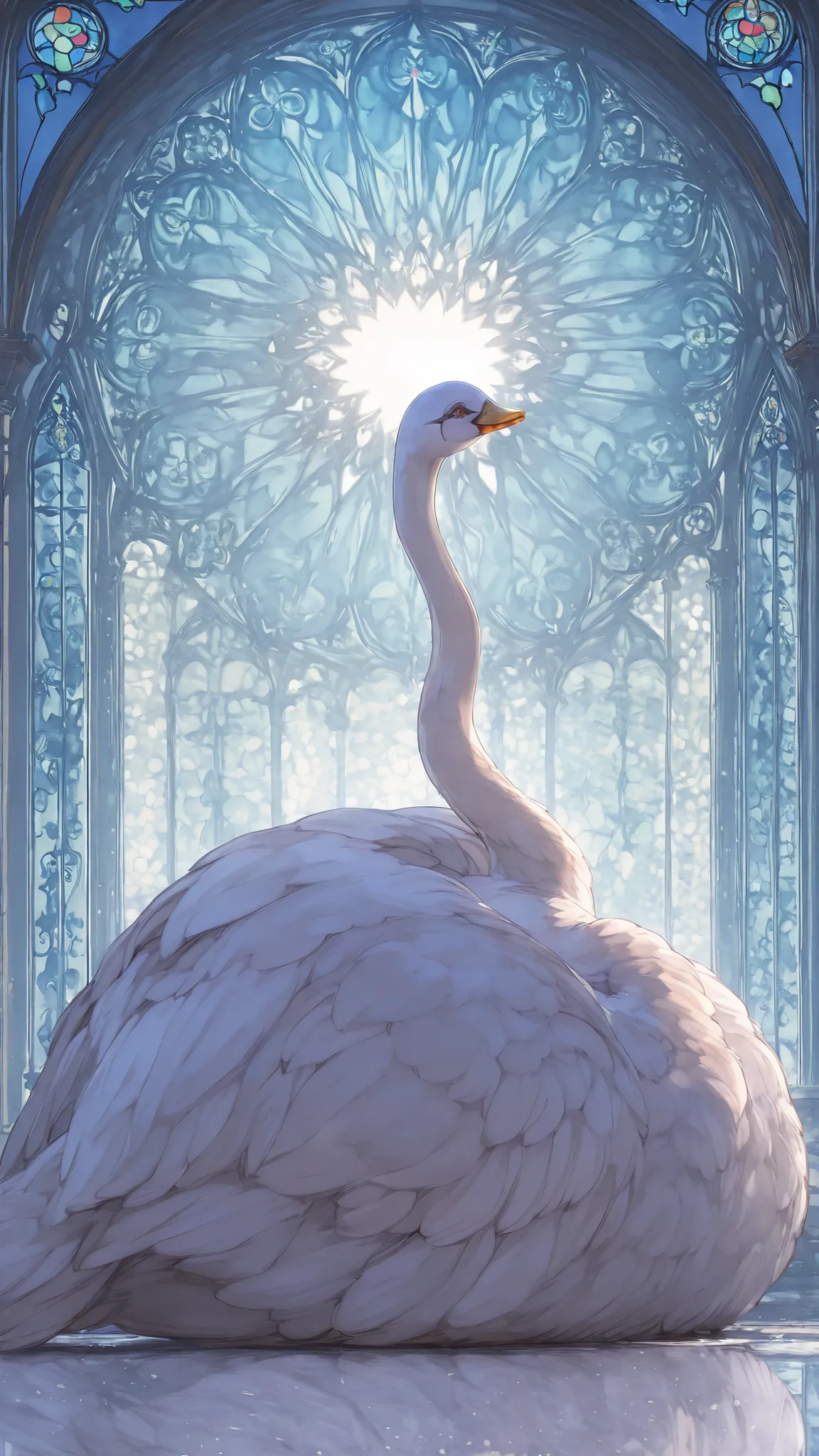 748cmstyle,(masterpiece:1.2, top quality), (beautiful detailed eyes: 1.2), ((1 beautiful swan)),  (beautiful background:1.2), (Highly Detailed CG, Super Detailed),(very detailed and beautiful:1.1), (Perfect Details:1.1)（Stained glass）