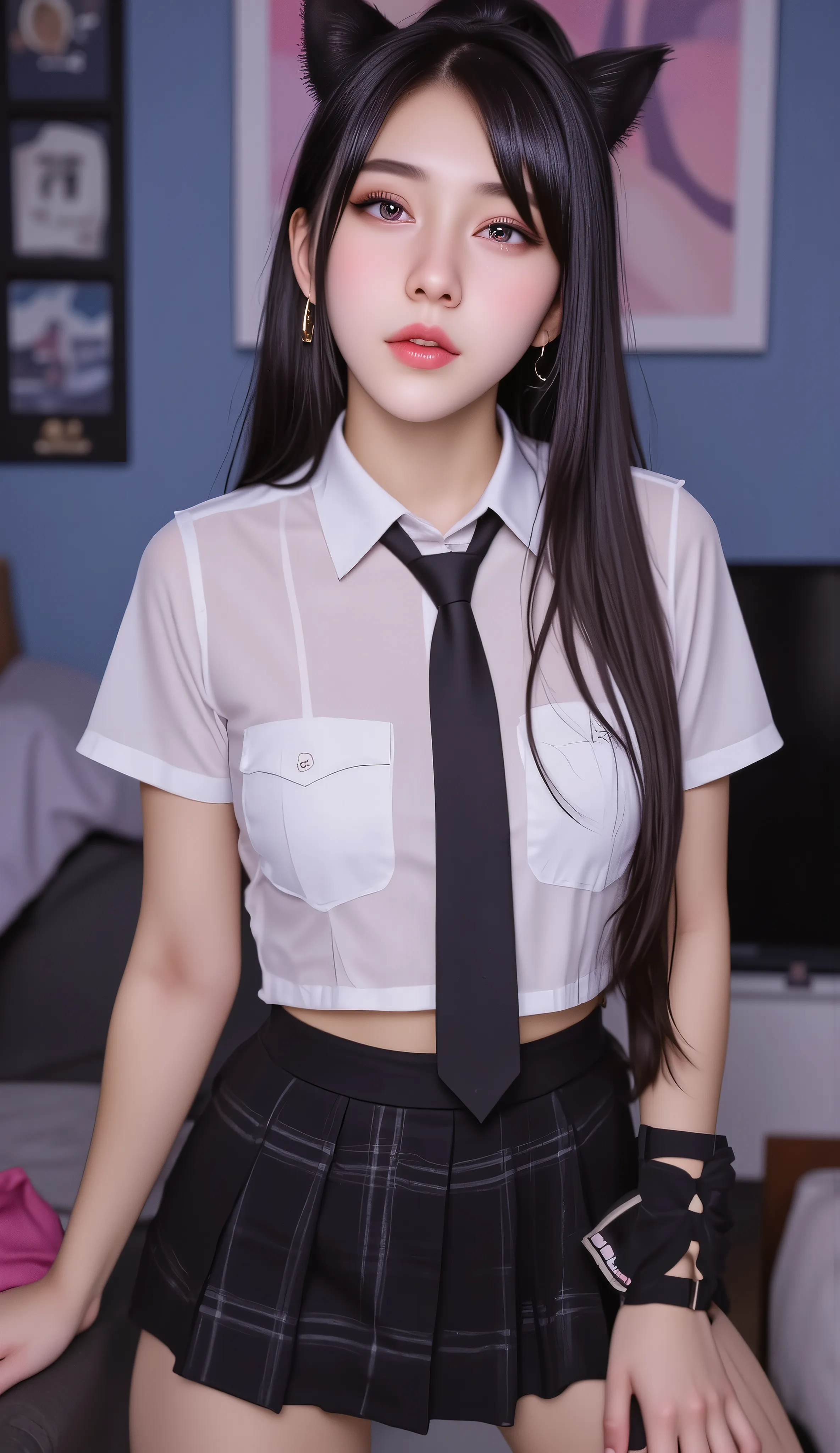 1 beauty Anime-Realistic E-girl, Ulzzang-Girl, ager, (masterpice), best quality, high quality, high detailed, perfect body,perfect_face, high_detailed_face, realism face, Cute Flirty Face, Provocative and Flirty and Lovingly Looking, Open Mouth Expressing ...