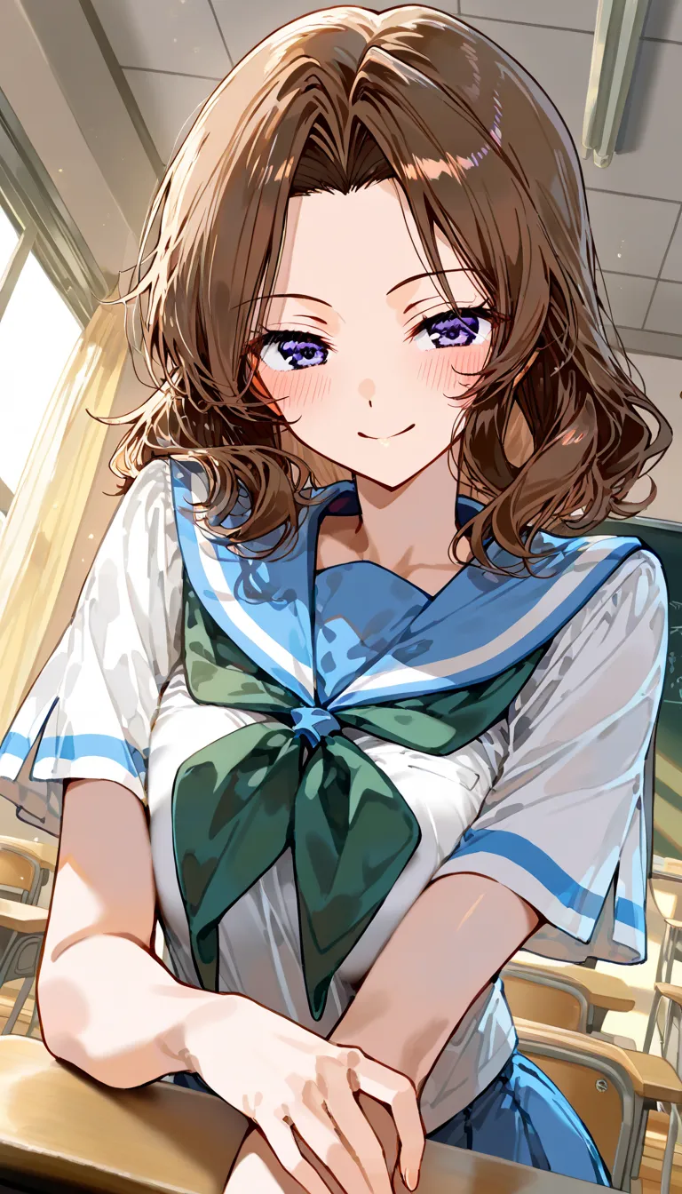 (beautiful girl : 1.3),1 girl,(Sapphire Kawashima),(Kitauji High School Uniform),Smile Yan,Embarrassing,Blush,classroom,dynamic angle,masterpiece,top quality,Rich Contrasts,High Definition,8k,High Definition CG Unit Wallpaper,Textures,信じられないほど不条理,RAW pictures,Deep Border 1 .2,very detailed