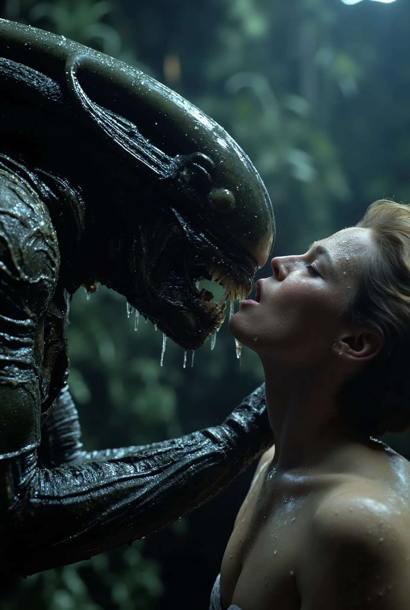 a massive xenomorph dick fuck unconscious Ellen Ripley pussy hard, Ellen Ripley is gunge all over her body and cum on her face