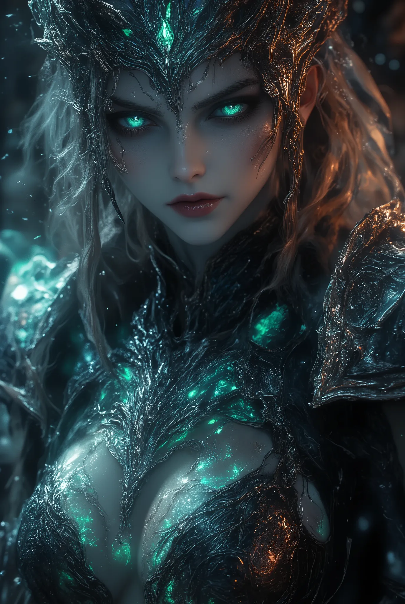 Create a hyper detailed photograph of a tattoos young sexy female berserker deathknight, Stunningly perfect gorgeous soft feminine face, perfect makeup, detailed vibrant Florent neon eyes, long hair, high detailed beautiful legs, high detailed beautiful ar...