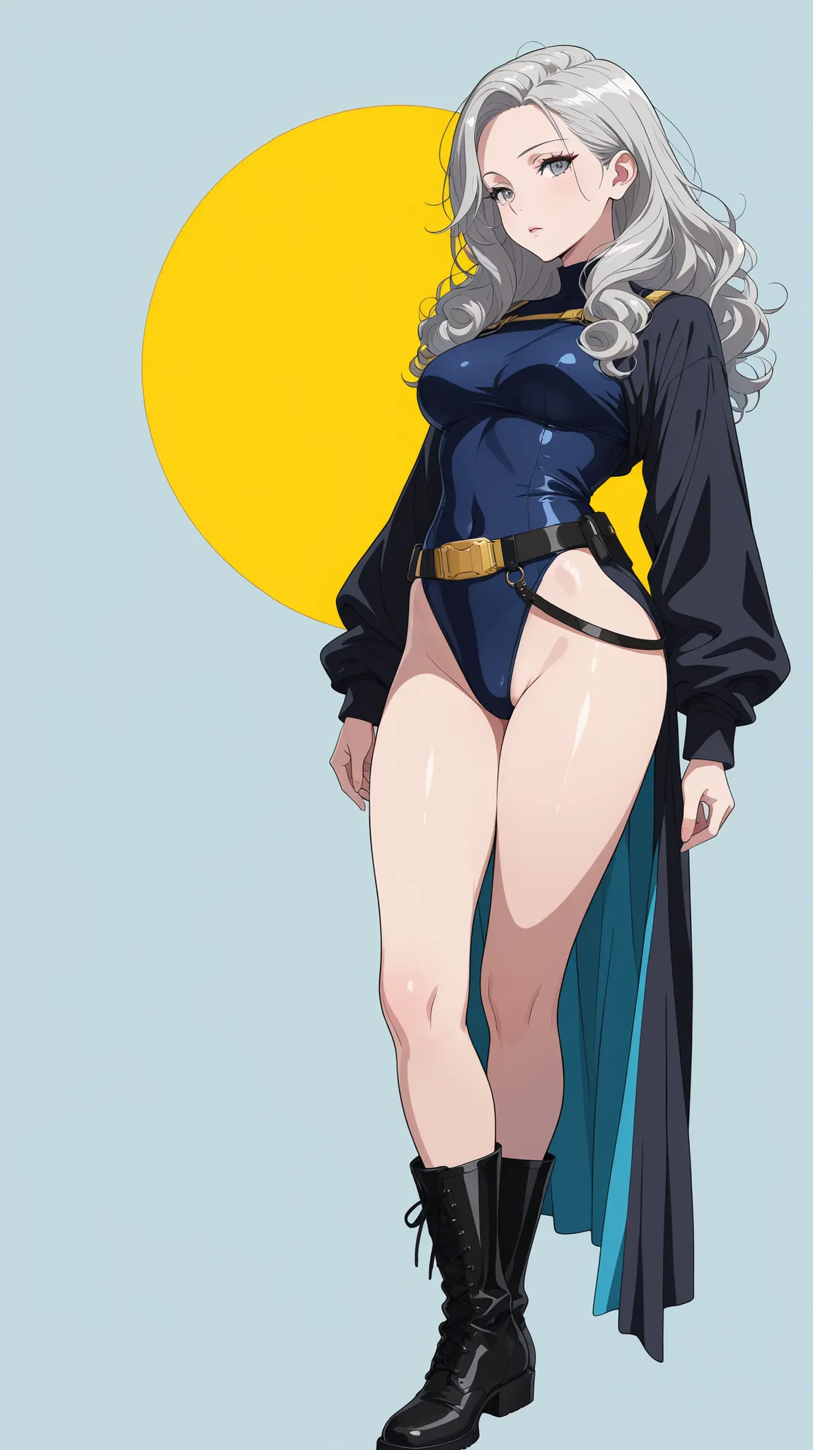 masterpiece, best quality, 8k, high resolution, ultra detailed, flat illustration, vector trace, color trace, pop art, ligne claire, newest, manga style, nsfw, 
1girl, solo, mature female, (24 years old), Menhera Girl, natural beauty, silver hair, curly ha...