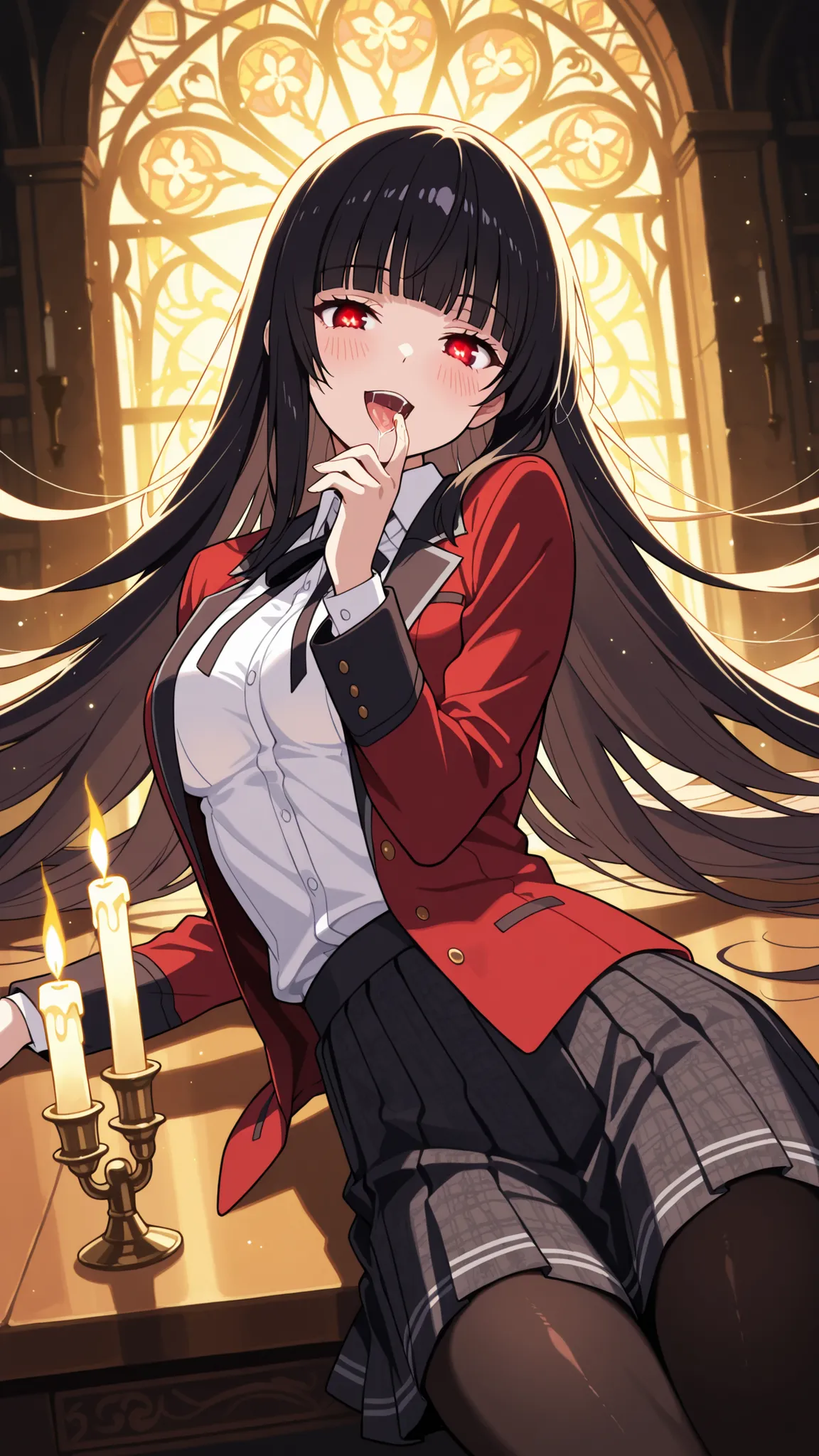 BREAK looking at viewer,BREAK (masterpiece:1.2), best quality, high resolution, unity 8k wallpaper, (illustration:0.8), (beautiful detailed eyes:1.6),AAncient gothic magical library, endless bookshelves spiraling into darkness, flickering candlelight casti...