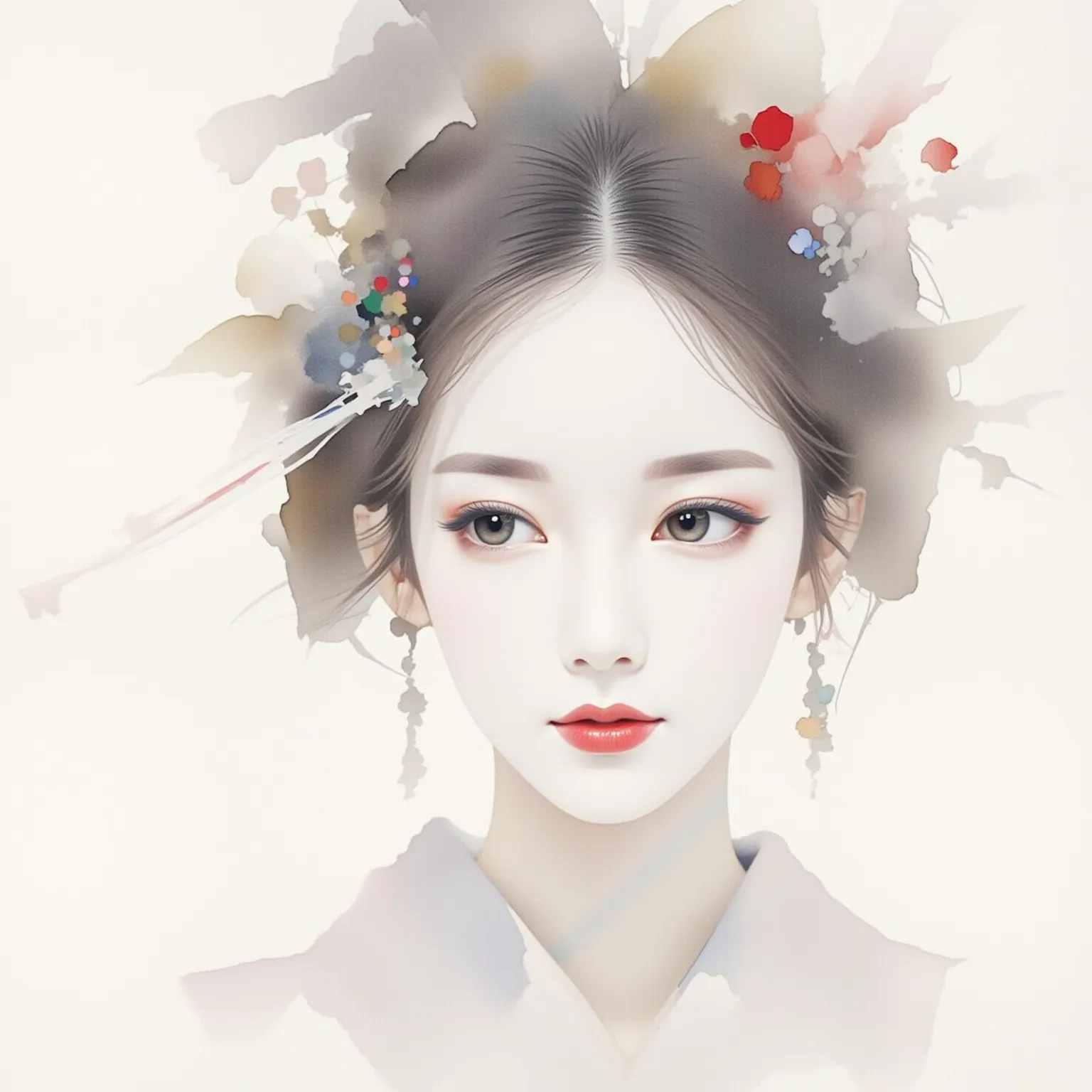 Japanese painting combined with the watercolor painting portrait of a maiko,portrait 