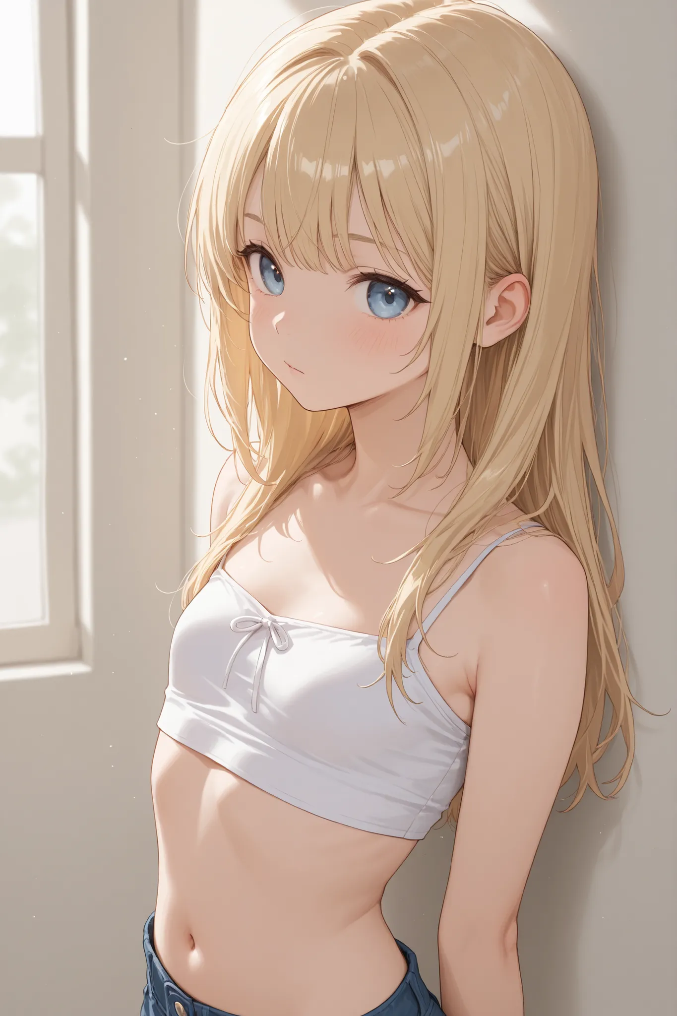 young blonde girl in cropped top