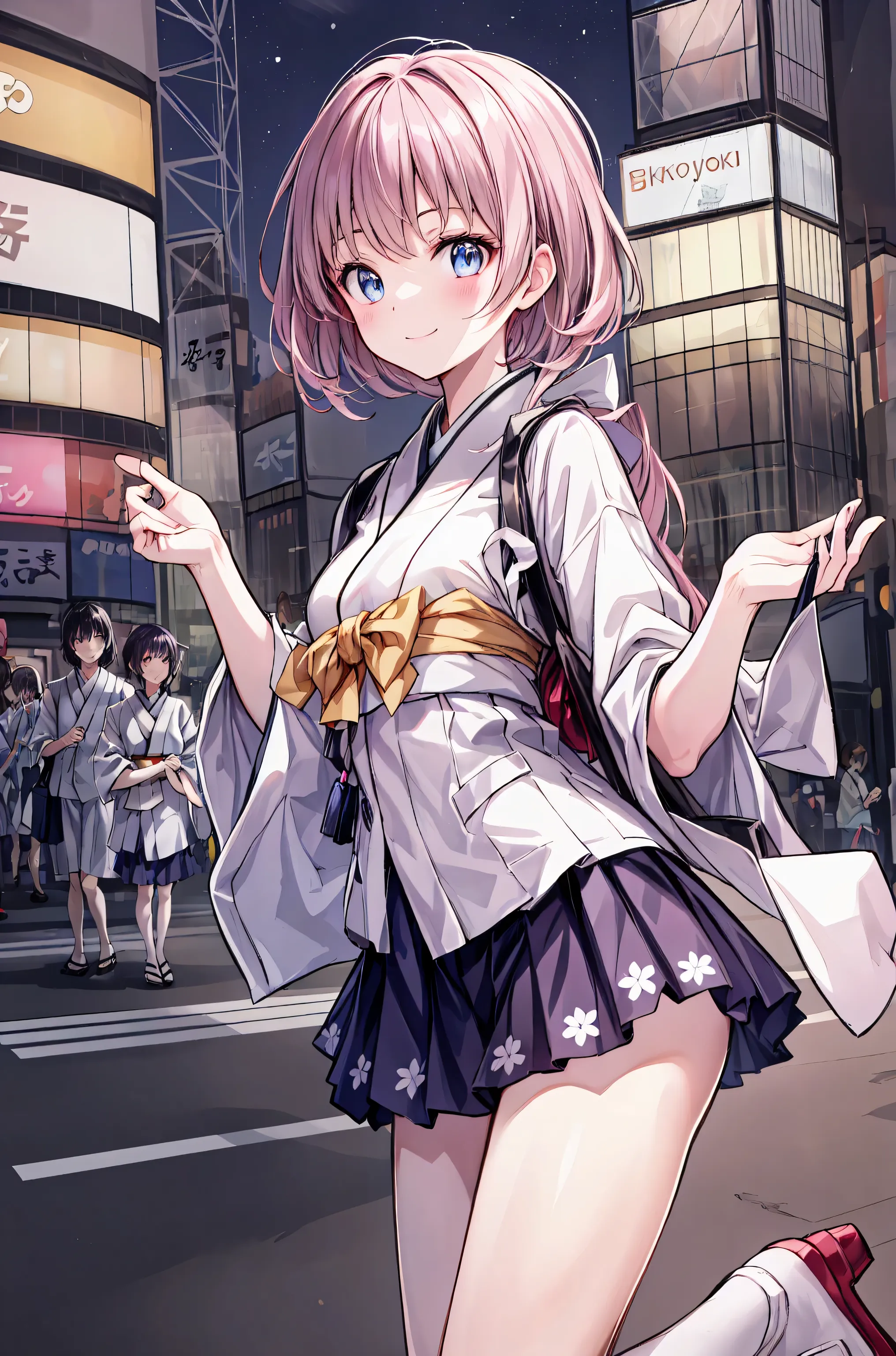 (( masterpiece)), ((top quality)), ((top quality)), (( very detailed)), ((8k CG wallpaper)), ((Very Delicate and Beautiful)), ((shape)), (high resolution), girl on the left、((( Tokyo の風景:2.0)))、((( Tokyo tower:3.0))),Around Town , my hair,Short...