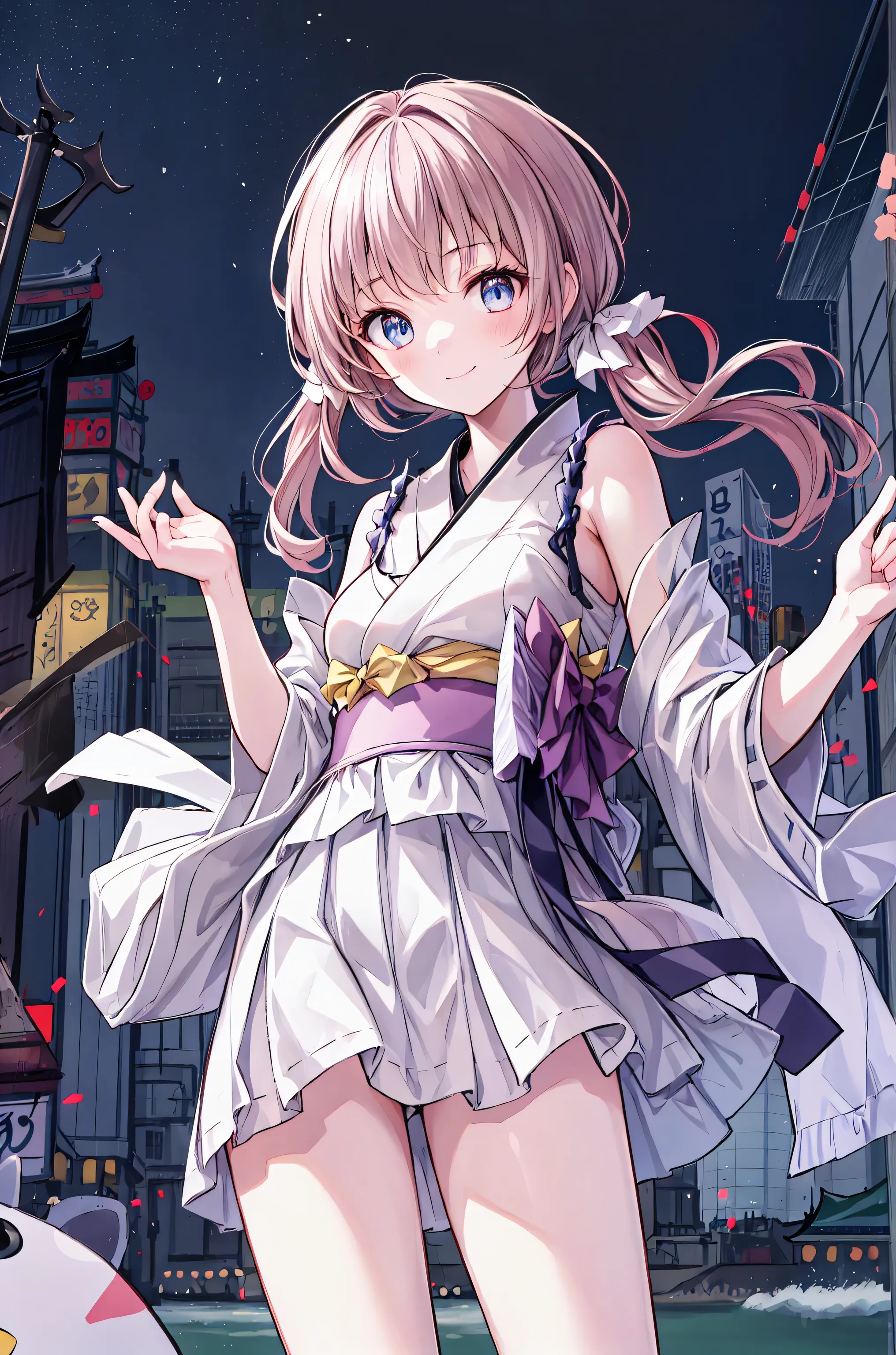 (( masterpiece)), ((top quality)), ((top quality)), (( very detailed)), ((8k CG wallpaper)), ((Very Delicate and Beautiful)), ((shape)), (high resolution), girl on the left、((( Tokyo の風景:2.0)))、((( Tokyo tower:3.0))),Around Town , my hair,Short...