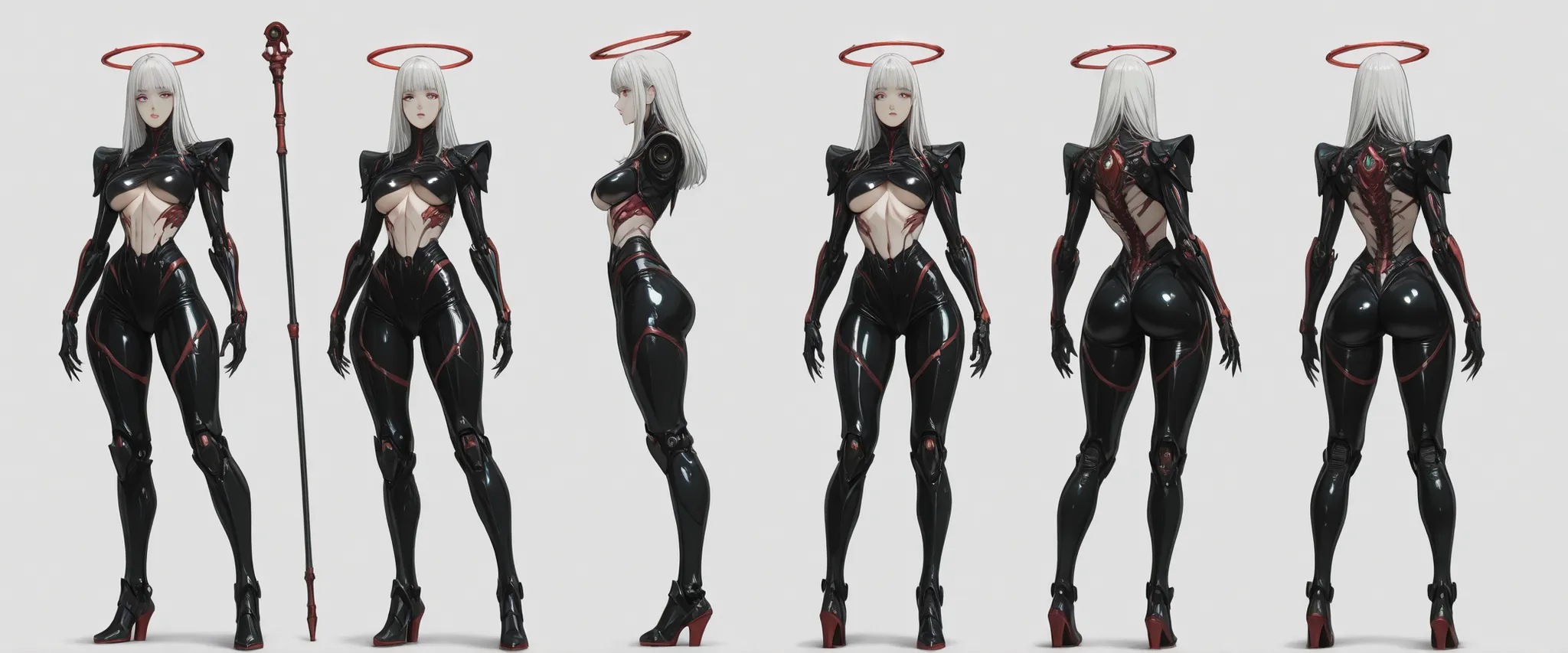 1:1 masterpiece, best quality, amazing quality, latest, very aesthetic, [[ 1 girl, she has bionic arms and a futuristic gothic outfit with futuristic accessories, a feminine and sexy cyberpunk armor, she wears a black mini-blouse and is very short showing ...