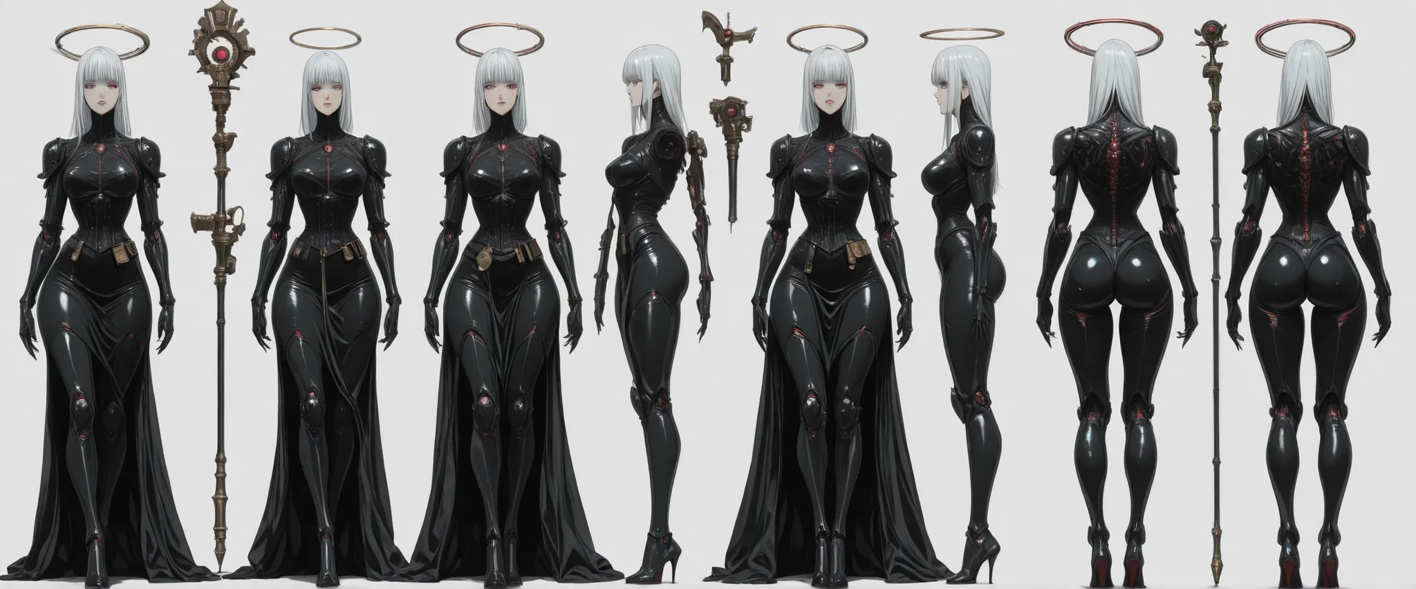 1:1 masterpiece, best quality, amazing quality, latest, very aesthetic, [[ 1 girl, she has bionic arms and wears a long cyberpunk gothic necromancer dress, the dress has a slit on the sides and allows you to see her leg, she wears black fishnet drag tights...