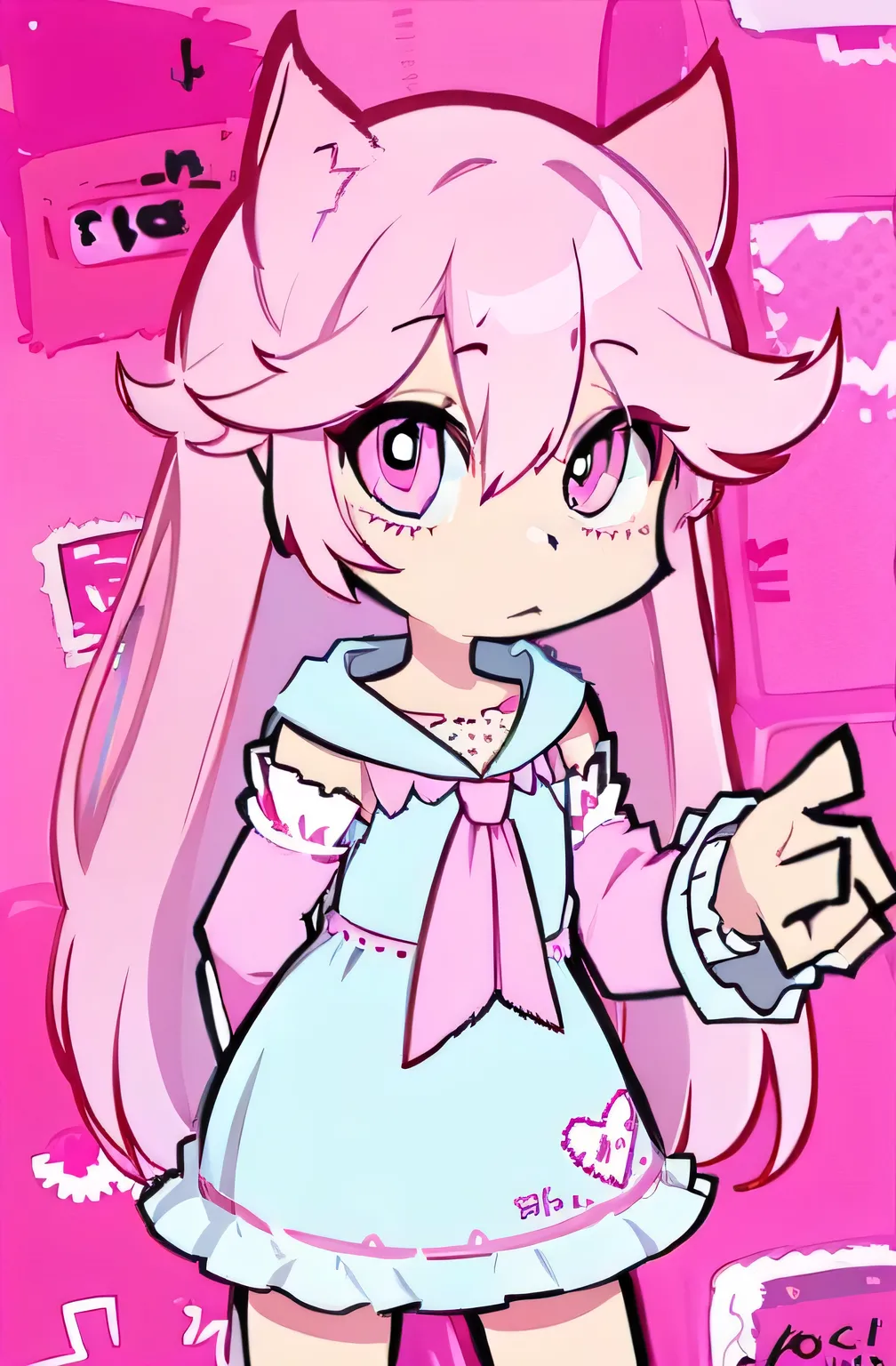 light pink hair、 light pink eyes 、 long、 pink dog ears 、Elk sleeve