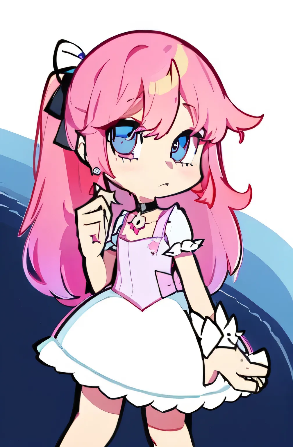 (double sign v)1.4,（double piece）A girl, oasis, blush sticker, Double ponytail , Triple white, Scottish squares, hair with gradient,, white background
