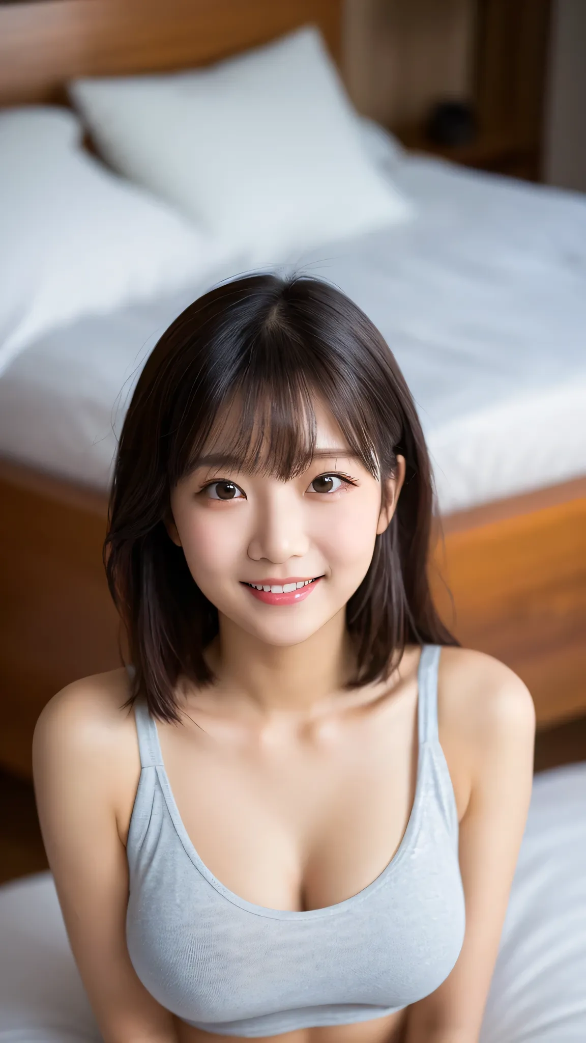 top quality, 8k, raw photos,award-winning portrait, solo, Idolface, delicate girl, upper body, dslr, stares at viewers, Candide, sophisticated design, Zola々right, smile, Thin Arms, Professional Lighting, film grain,  Color Difference, (The eyes and face ar...