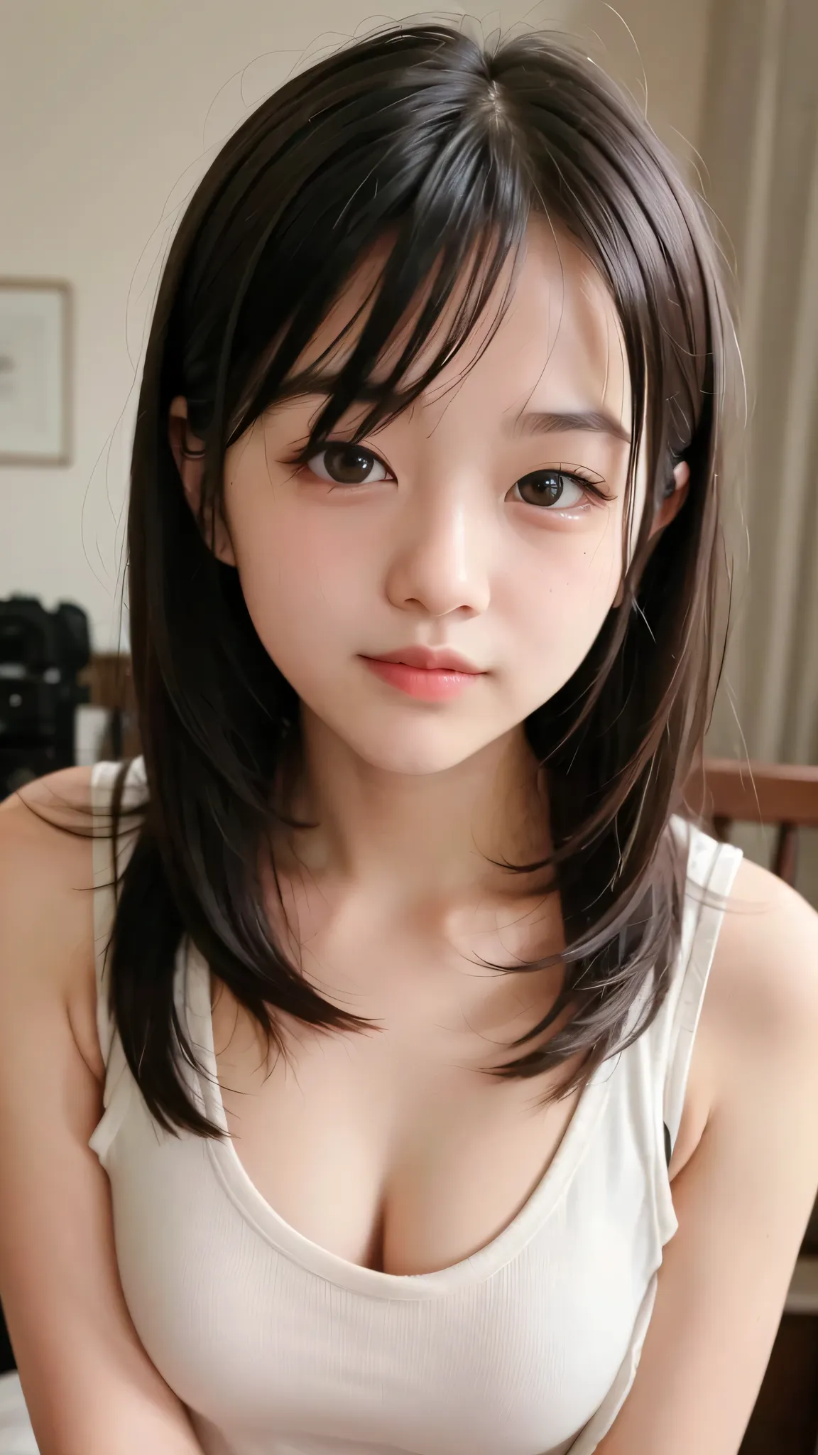 top quality, 8k, raw photos,award-winning portrait, solo, Idolface, delicate girl, upper body, dslr, stares at viewers, Candide, sophisticated design, Zola々right, smile, Thin Arms, Professional Lighting, film grain,  Color Difference, (The eyes and face ar...