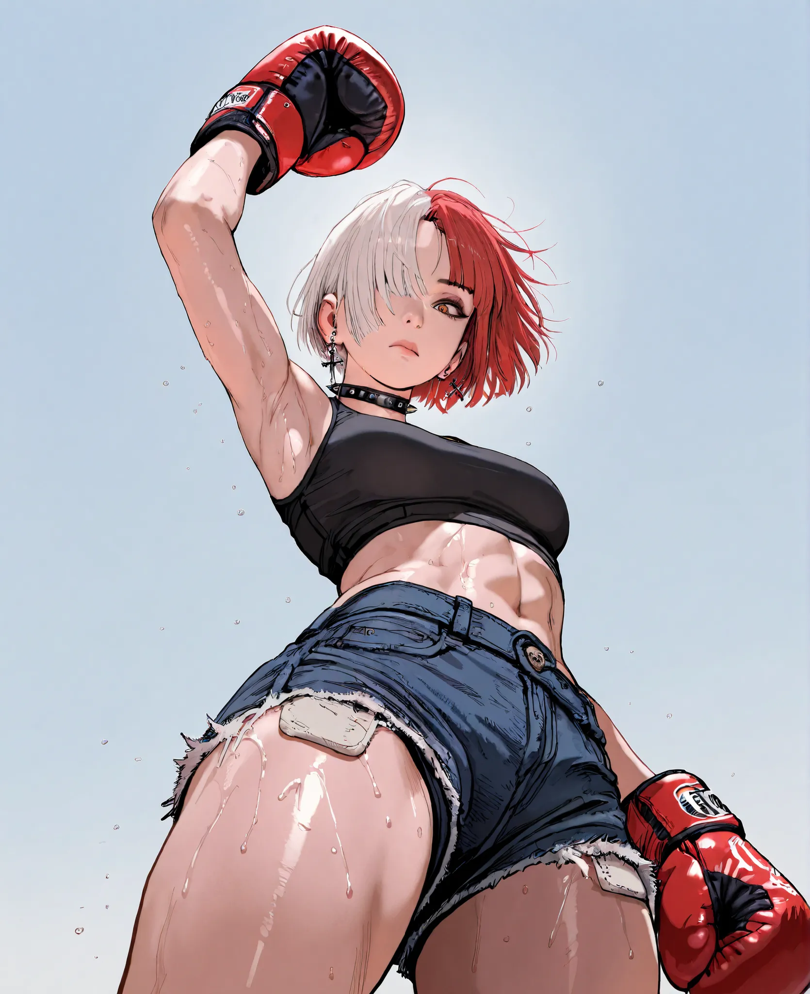  coffee2hai,
(masterpiece), (best quality), (ultra-detailed), amazing quality, very aesthetic, illustration, perfect composition, intricate details, absurdres, incredibly absurdres, shiny skin, realistic,
 coffee2hai, 1girl,  boxer, cool, boxing gloves, de...