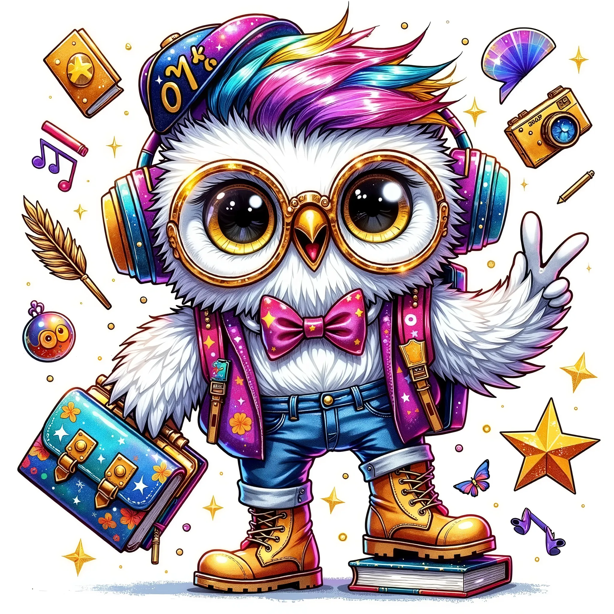 ((((smlstxtr)))) (EMBOSSED TEXTURED extremally detailed hi-rez, IDEAL SILK GLOSSING REALISTIC HAIRS: 1.5) a quirky crazy happy expressive emotions by pixarand Zootopia,glossing vibrant vivid, color-metallicgoldlines-inkblacklines, watercolor with clear con...