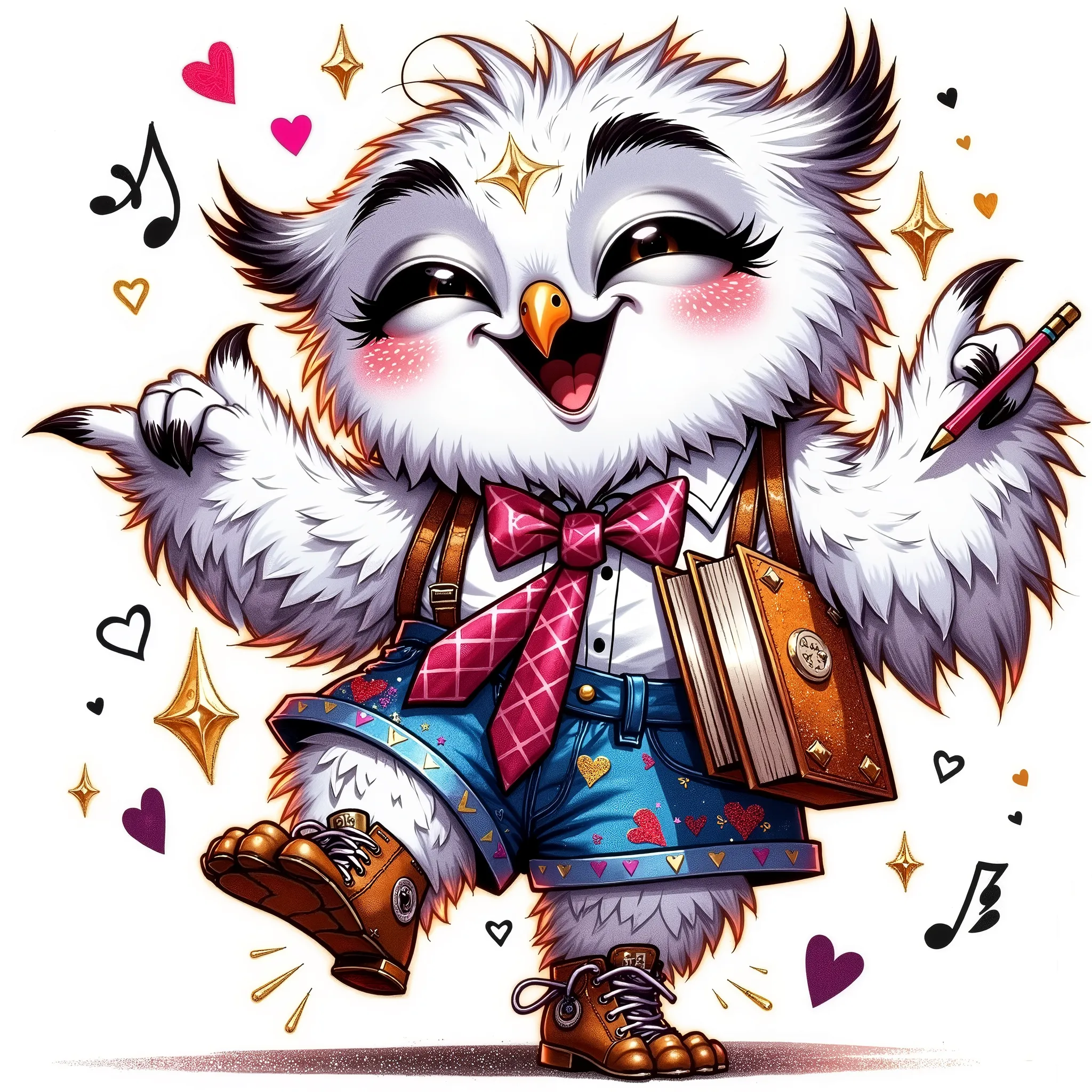 ((((smlstxtr)))) (EMBOSSED TEXTURED extremally detailed hi-rez, IDEAL SILK GLOSSING REALISTIC HAIRS: 1.5) a quirky crazy happy expressive emotions by pixarand Zootopia,glossing vibrant vivid, color-metallicgoldlines-inkblacklines, watercolor with clear con...