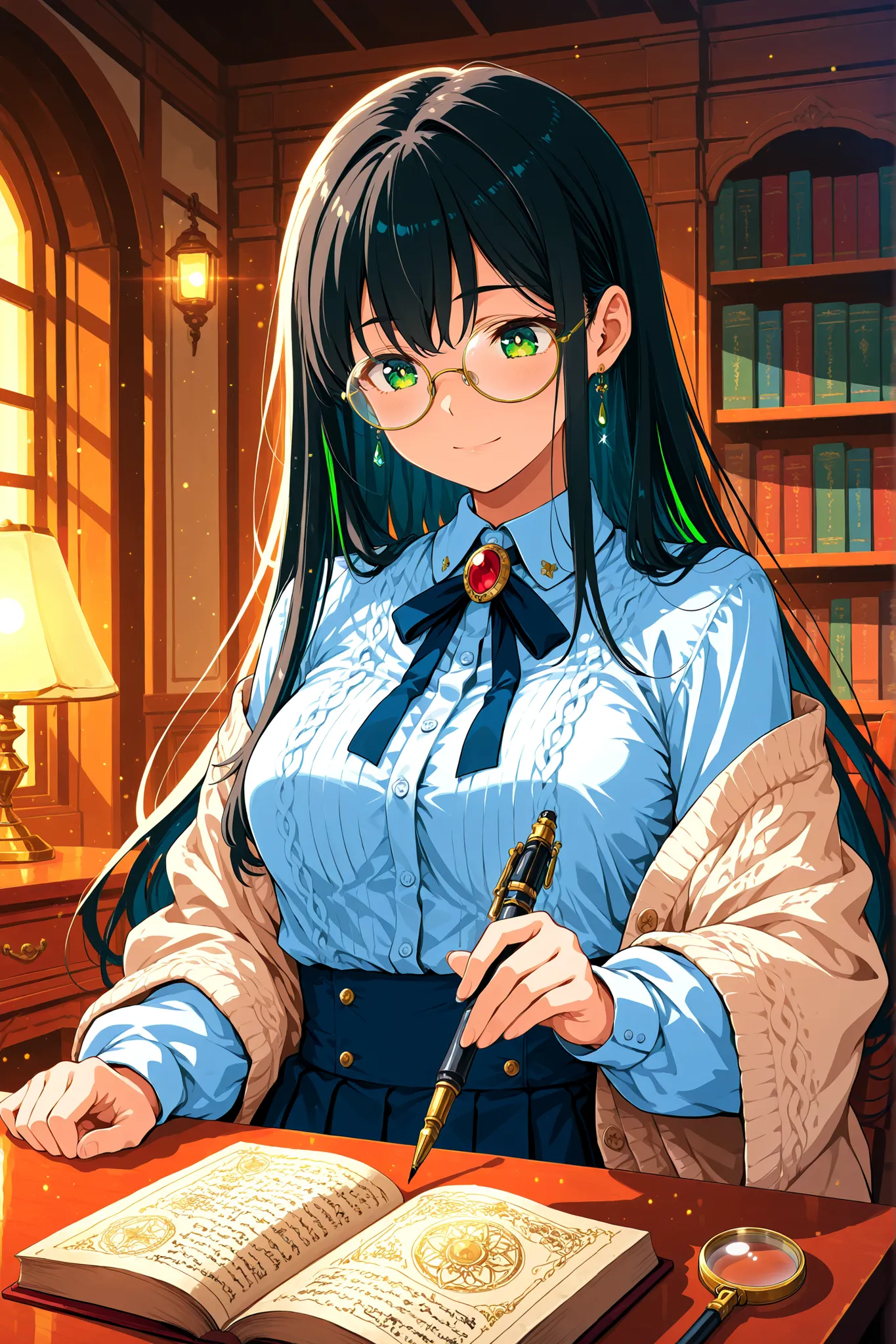 library_restoration_scene:
base: masterpiece, anime artwork, score_9_up, 1girl, 20yo Japanese woman, from an angle, upper body shot, detailed flat anime style
BREAK
hair: (jet black hair:1.3), straight long hair with silk-like texture, individual str...