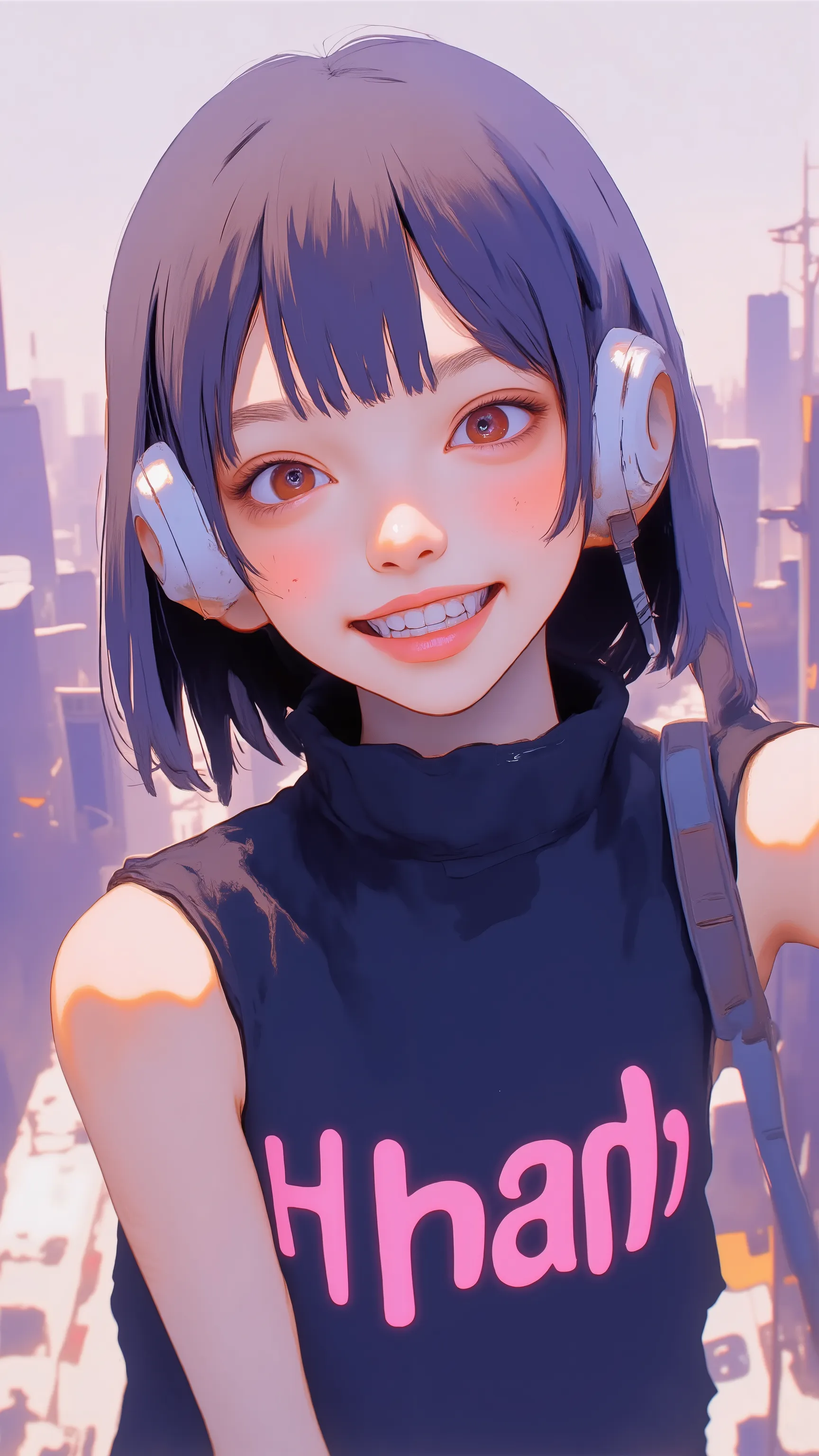 Profiles、画像teeth人の芸術的なイラストをクローズアップしたものですface, teeth、mainly It focuses on the upper part that would be hidden by high tech headphones。ヘッドフォンteethフレームの大部分を占めます,The reflective surface of the headphones is smooth, Futuristic Design, teeth仮想現実や拡張現実のテーマを示唆しています....
