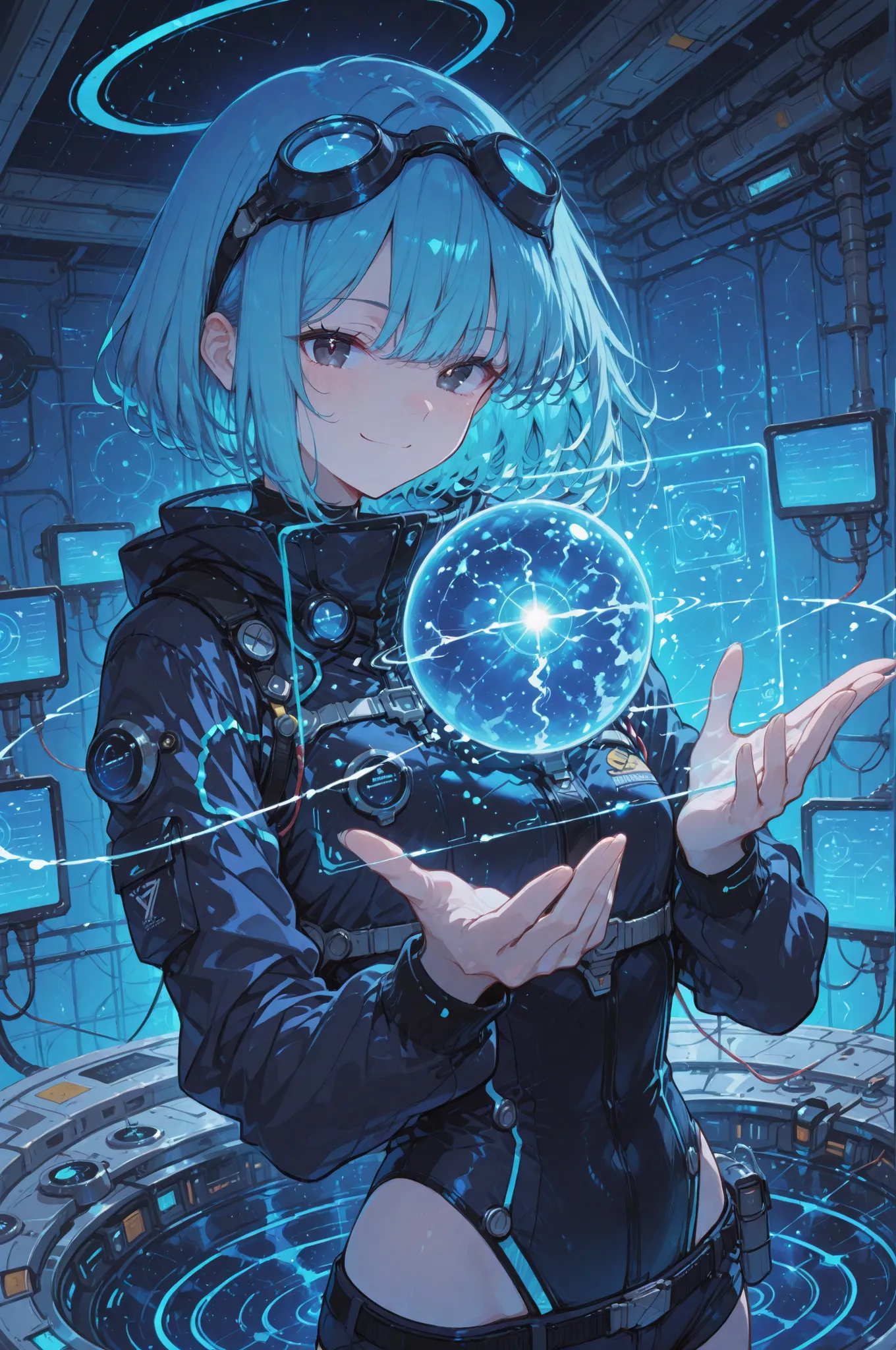 gravitational_manipulation_laboratory_scene:
base: masterpiece, anime artwork, score_9_up, 1girl, 20yo Japanese woman, from an angle, upper body shot, detailed flat anime style
BREAK
hair: (electric blue hair:1.3), bob cut floating in zero gravity co...
