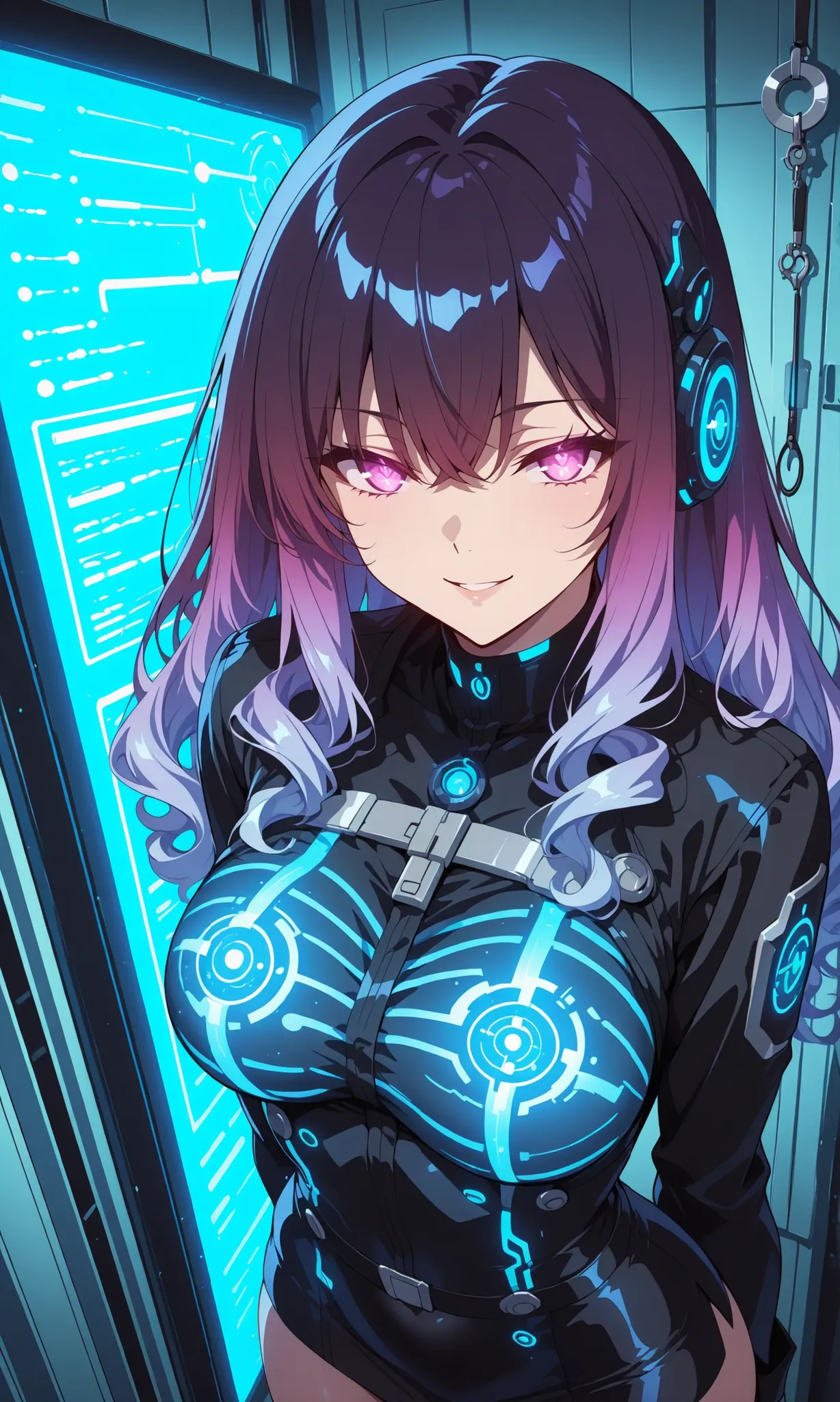 memory_restoration_clinic_scene:
base: masterpiece, anime artwork, score_9_up, 1girl, 20yo Japanese woman, from an angle, upper body shot, detailed flat anime style, seductive therapeutic atmosphere
BREAK
hair: (gradient hair from black to purple:1.3...