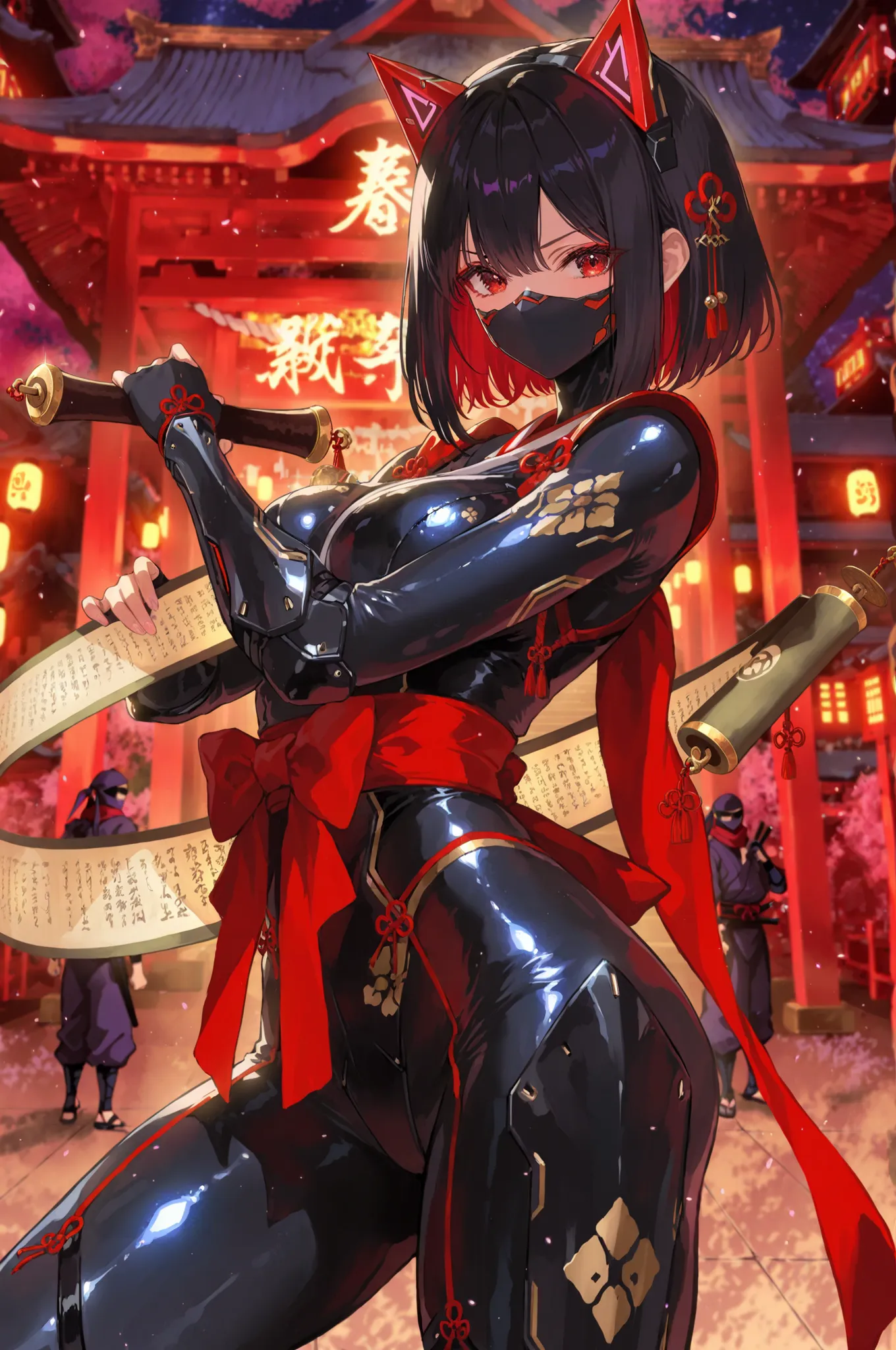 (masterpiece, creative concept), anime style, perfect anatomy, masterpiece, best quality, very aesthetic, ultra-detailed, best illustration, unity 8k wallpaper, 100-layer, intricate, overall detail, scroll library, solo focus, character focus, 1girl,ninja...