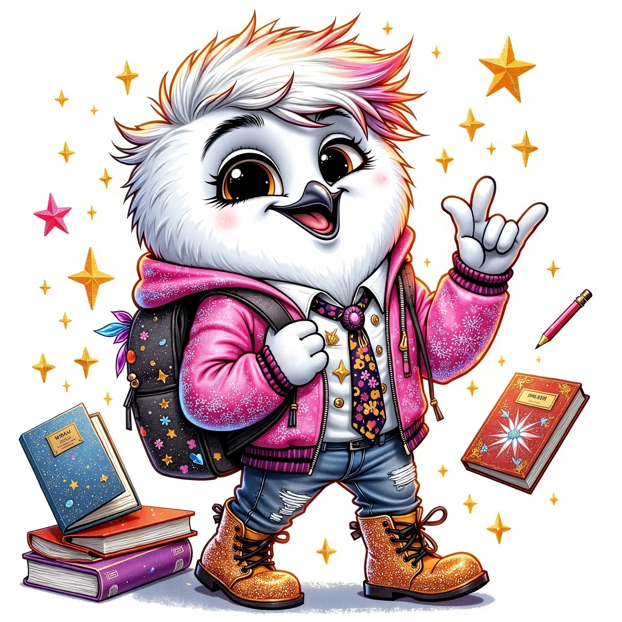 ((((smlstxtr)))) (EMBOSSED TEXTURED extremally detailed hi-rez, IDEAL SILK GLOSSING REALISTIC HAIRS: 1.5) a quirky crazy happy expressive emotions by pixarand Zootopia,glossing vibrant vivid, color-metallicgoldlines-inkblacklines, watercolor with clear con...