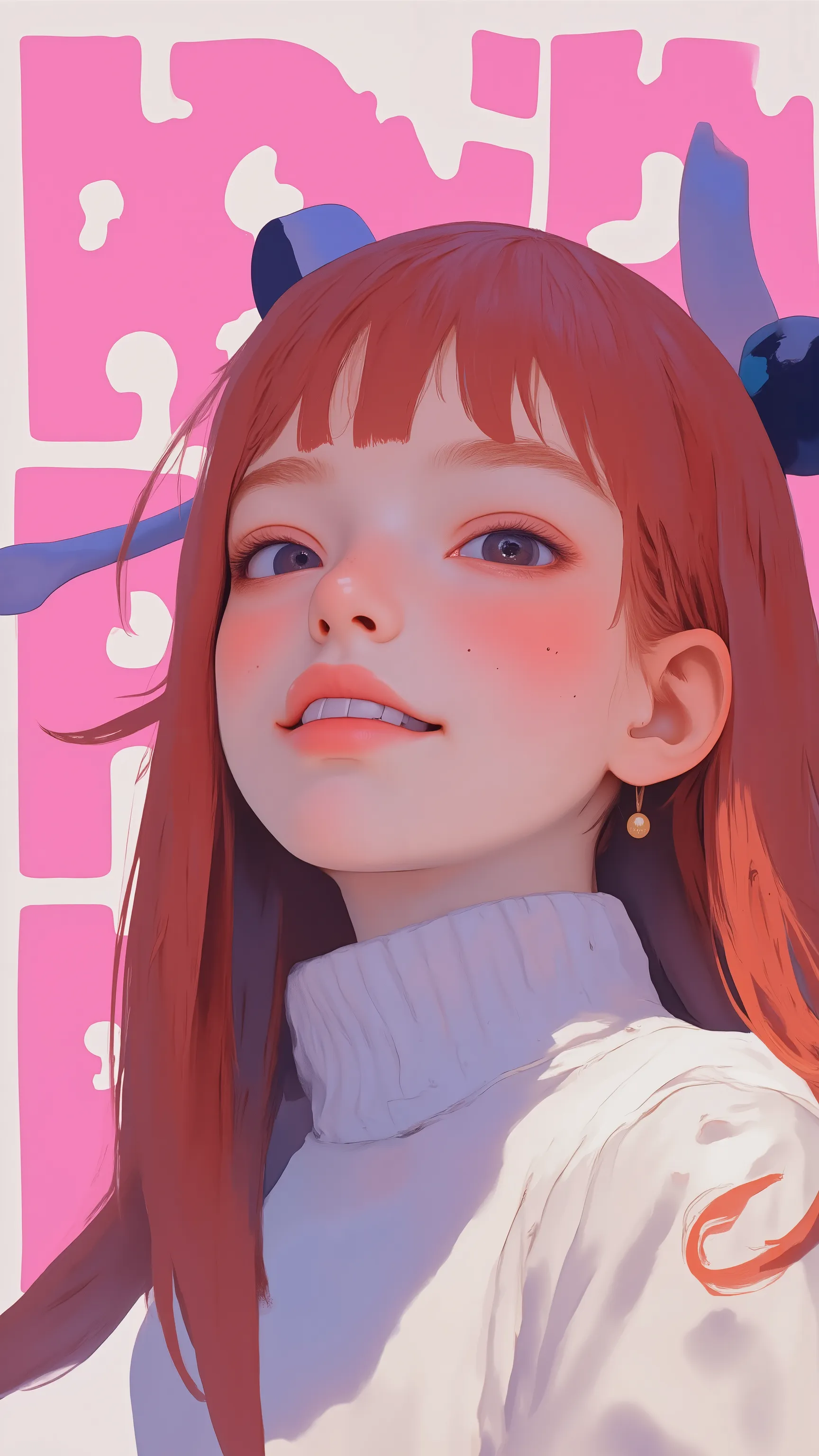 Profiles、画像teeth人の芸術的なイラストをクローズアップしたものですface, teeth、red hair、braids、Freckles, teeth仮想現実や拡張現実のテーマを示唆しています.背景teeth平原です,   light gray, The subject stands out more 。It focuses on the upper part that would be hidden by. Above the image, exudes futuristic simpli...