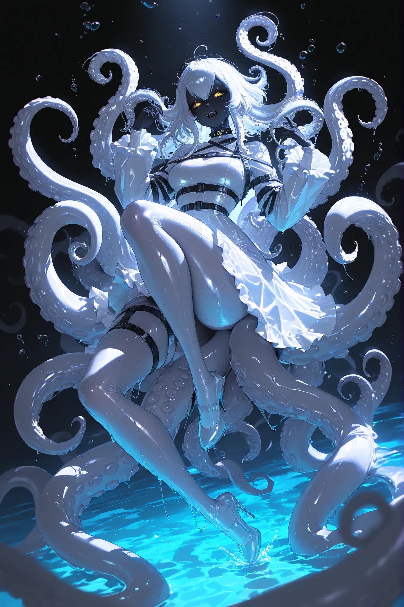 (masterpiece, detailed:1.2),(squid girl,scylla, monster girl, tentacles, suction cups,)(tangobat:0.7),(Sakimichan:0.7)(High CT quality,4k,High resolution,main piece:4.3),Very detailed,Realistic:1.37,Best quality,masterpiece, high resolution,on_body, Tyndal...