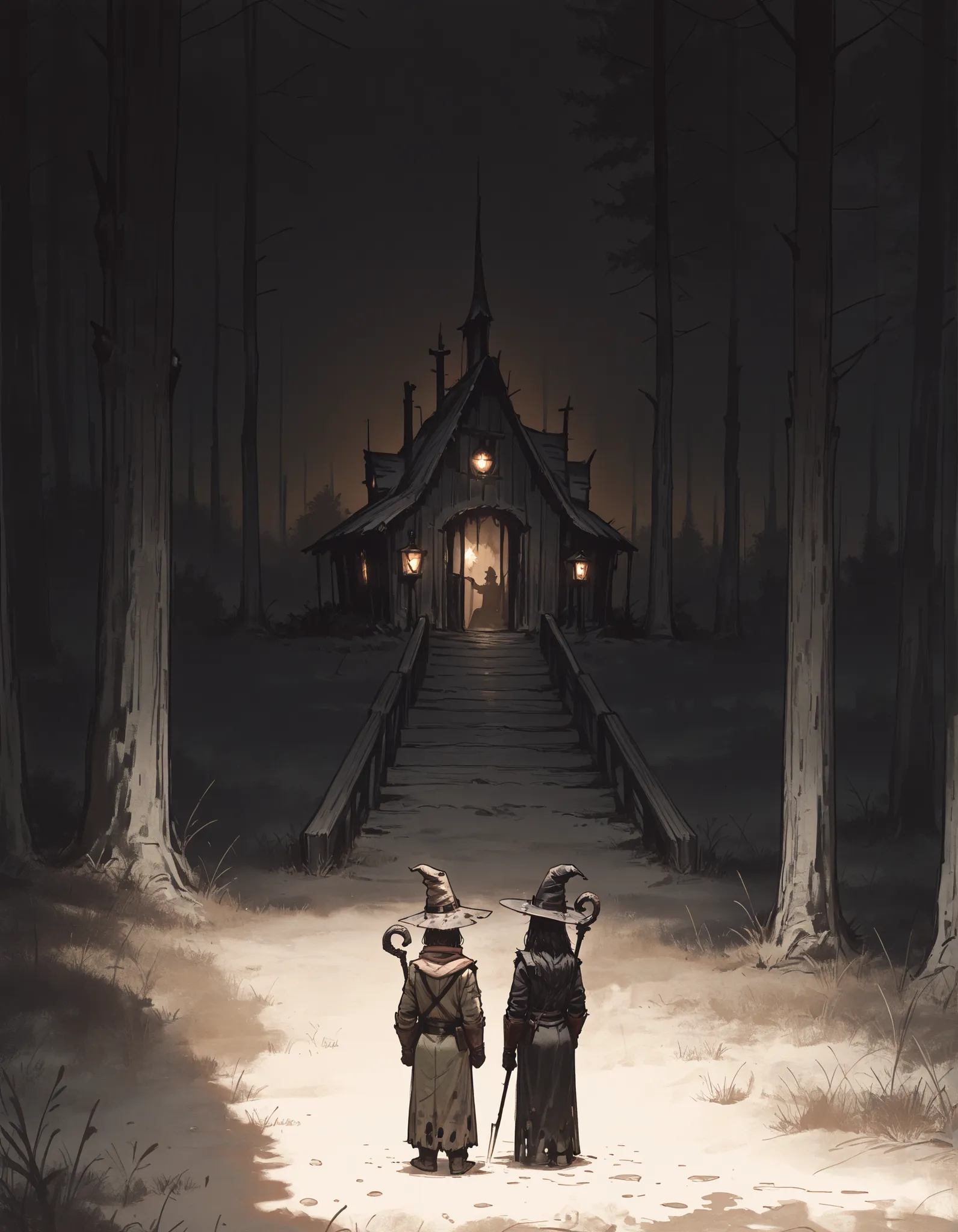 score_9, score_8_up, score_7_up, score_6_up, score_5_up, score_4_up, gr4ph1t3, sketch, (masterpiece), RETRO FANTASY STYLE, ELABORATE SKETCH, dark Witch woman, dirty ((swampy fields)), dark, alone, the dark ((cabin)), dark woods, alone near the cabin, dark ...