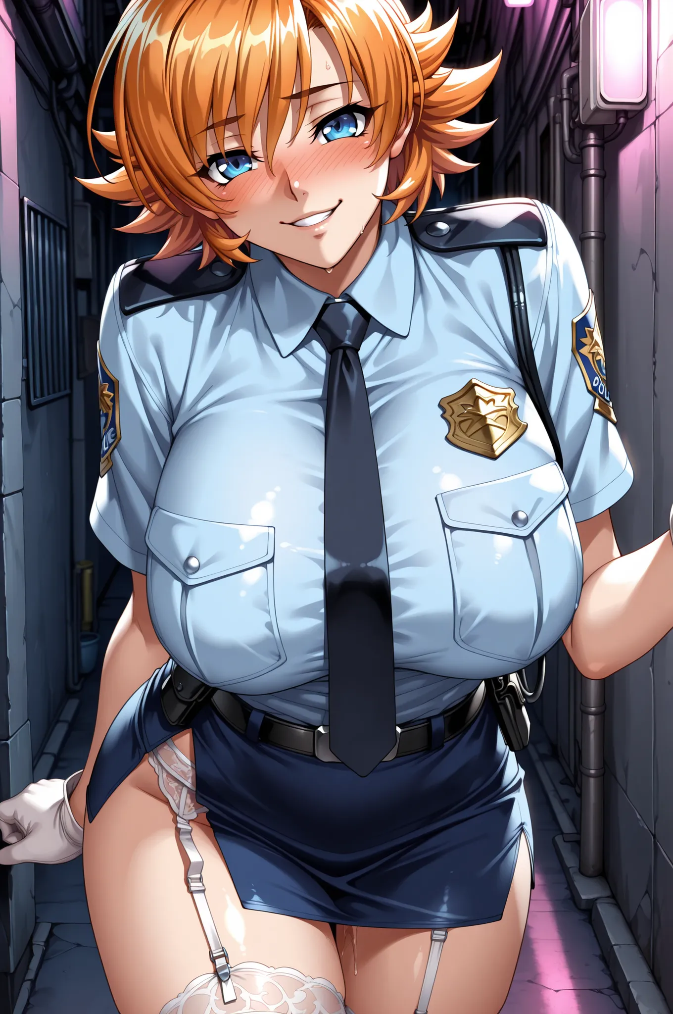 source_Taimanin,
highly detailed eyes, perfect eyes, feminine, cowboy shot, 
top quality, details, Newest, AI-generated, ultra high resolution, 
curvilinear, anatomically correct, detailsな肌, less eye blow, blush, standing, leaning forward, Wicked Smile, bl...