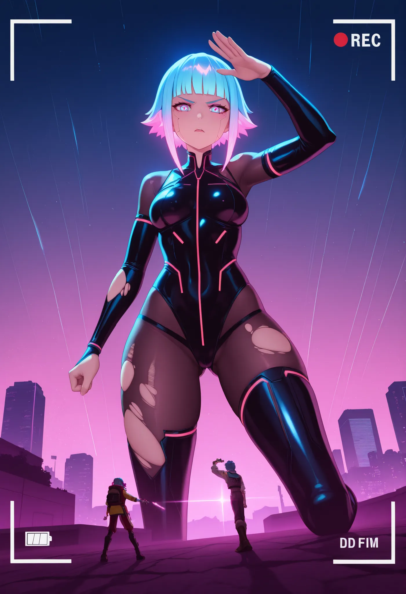 prompt
slavic giantess, sharp_facial_features high_cheekbones, neon_pink_blue_bob_hair shaved_temples, torn_cyberpunk_bodysuit glowing_circuits, destroyed_cityscape dramatic_sunset, extreme_low_angle ground_perspective, manic_euphoria_expression wild_eyes,...