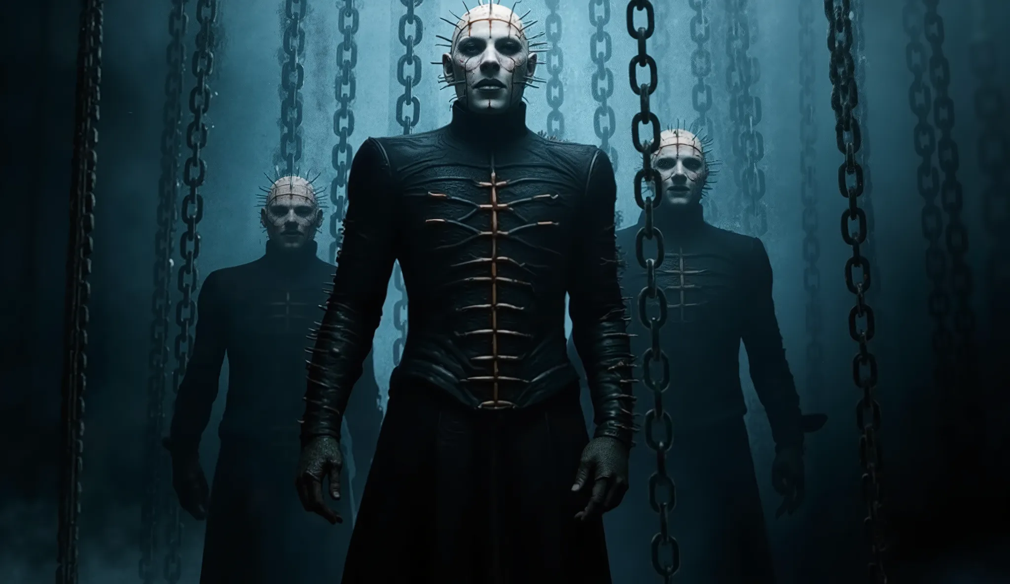 Hellraiser, creeping darkness, terrifying shadows, high detail, masterpiece.