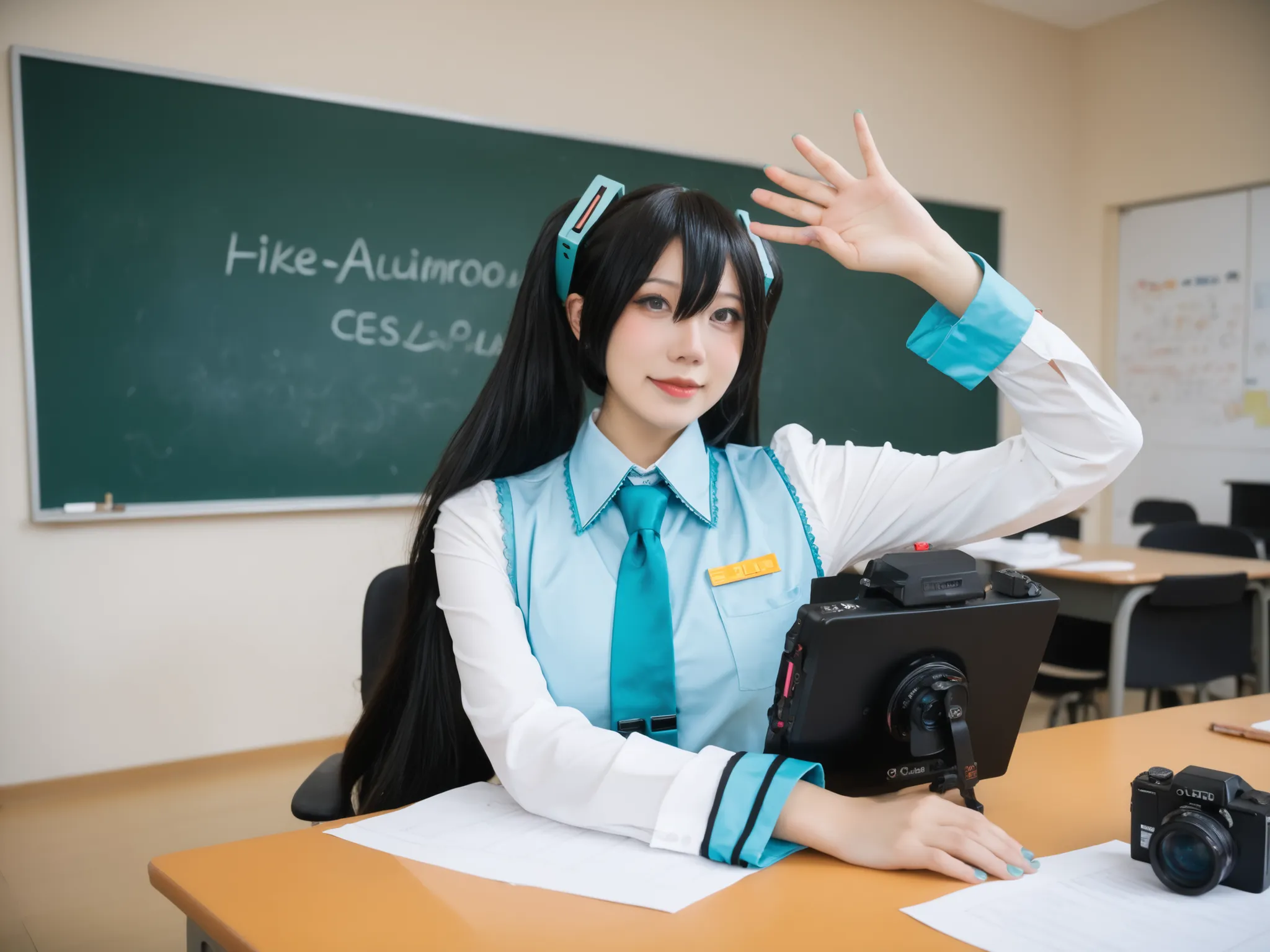 Realista,obra-prima,melhor qualidade,absurdos,high resolution, dslr camera ,Film grain,professional photography,4k photo,
cosplay,foto de cosplay,
uma garota,(Hatsune Miku:1.2),cabelo longo,cabelo azul,uniforme escolar,olhos azuis,only,shimokitazawa high u...