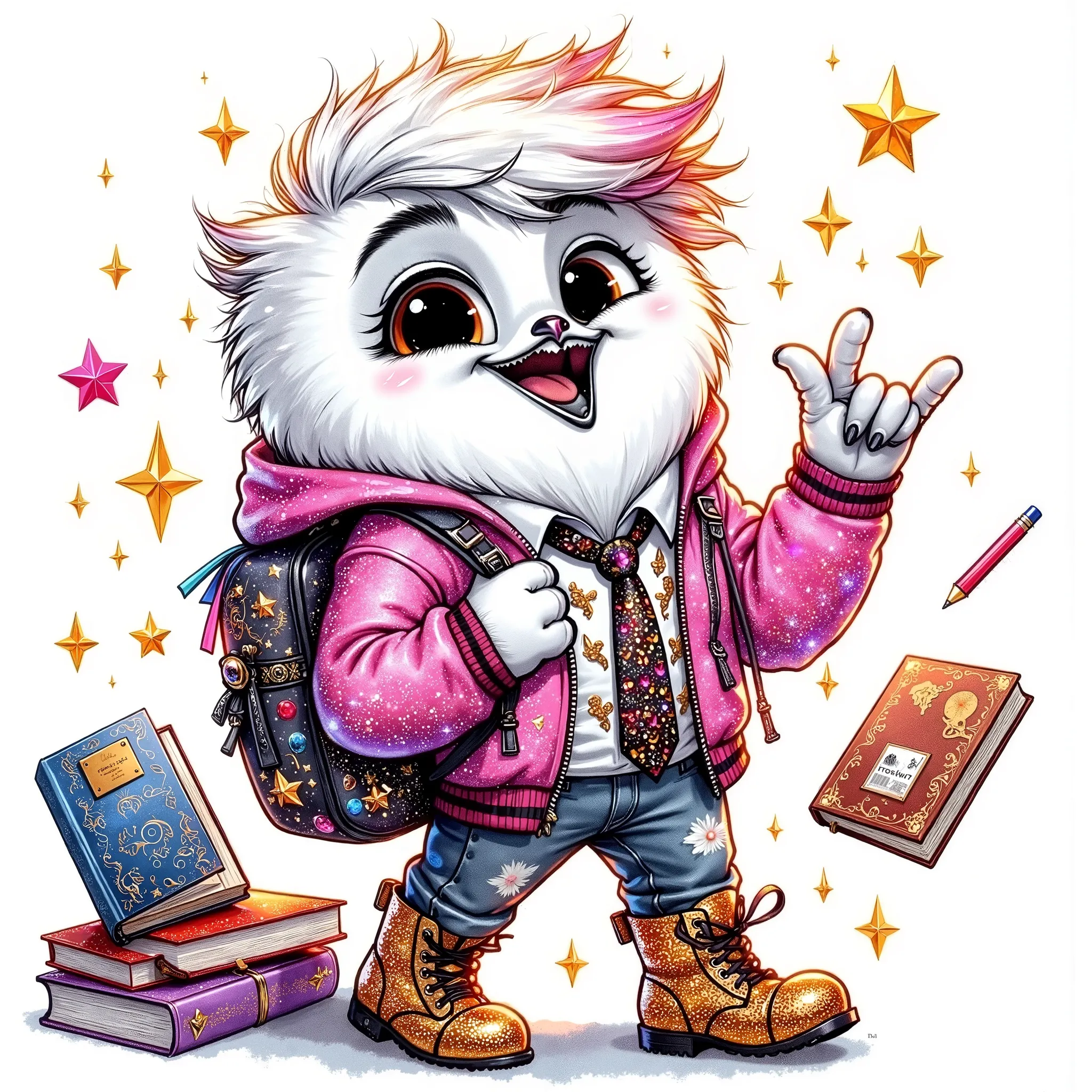 goldglitter, vibrantcolorglitter sparkles (extremally detailed hi-rez and realistic ideal silk glossing hairs and goldglitter shine detailes: 1.5) a quirky crazy happy expressive emotions by pixarand Zootopia,glossing vibrant vivid, color-metallicgoldlines...