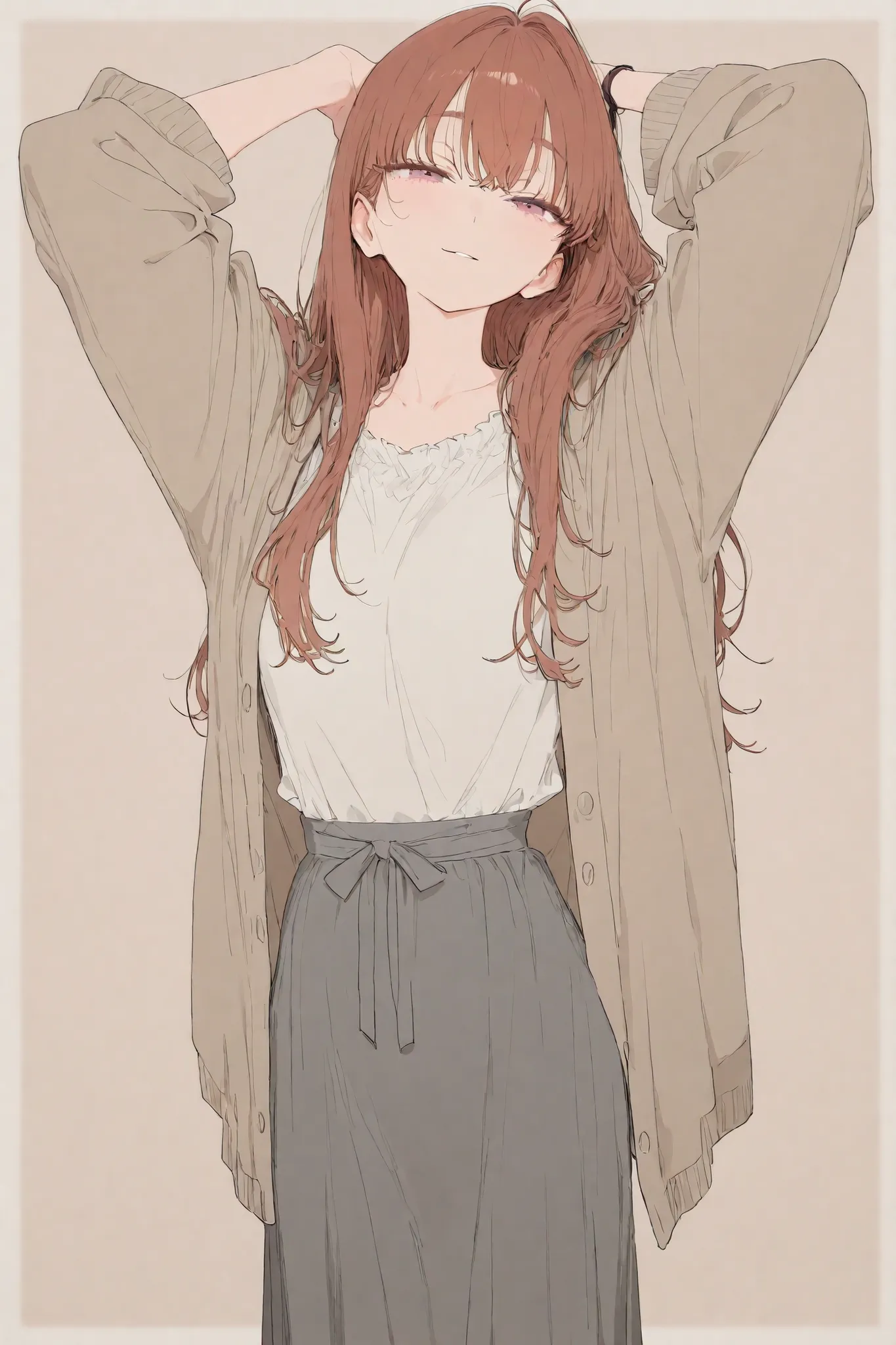 wearing a loose cardigan and a long skirt。An adult-like atmosphere and a gentle atmosphere。long hair。