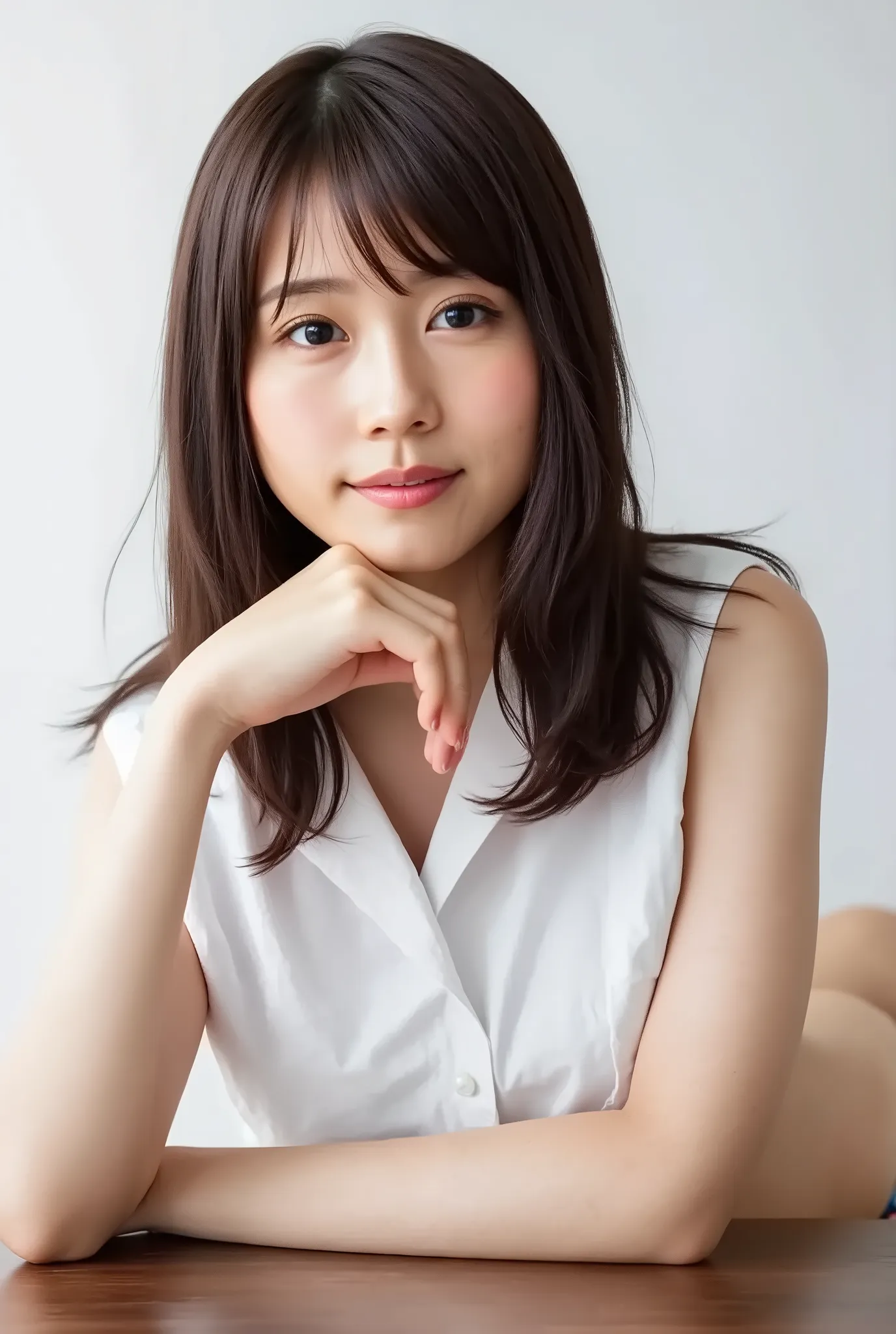 ((( low angle shot、Biologically correct images、    staring at the camera  :1.22,   lean forward  , loose open shirt 、   no underwear))),  1 Japanese woman,    HOTEL ROOM、  indirect lighting、nude,Completely naked, no bra, no panties, 
