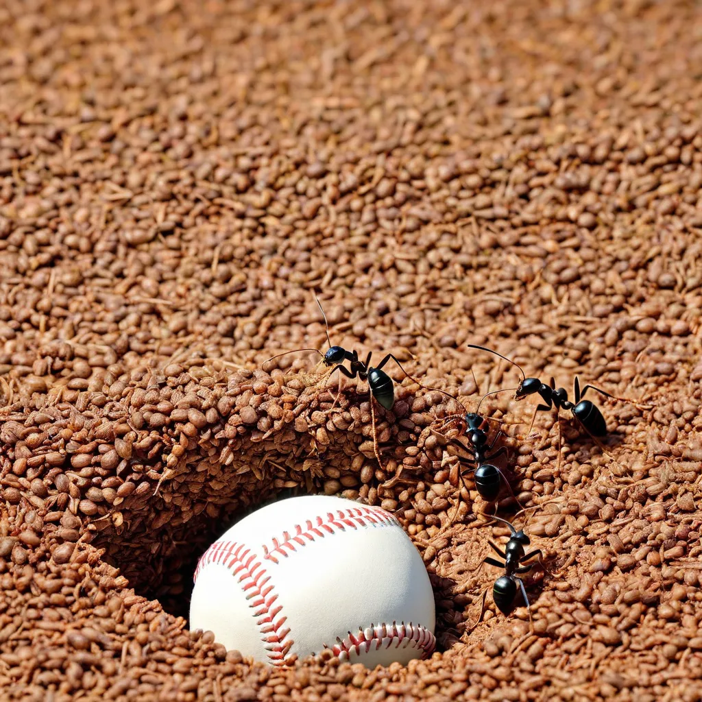 （Highest image quality。top quality。masterpiece。full body photo。）A lot of ants play baseball at the baseball field。。
