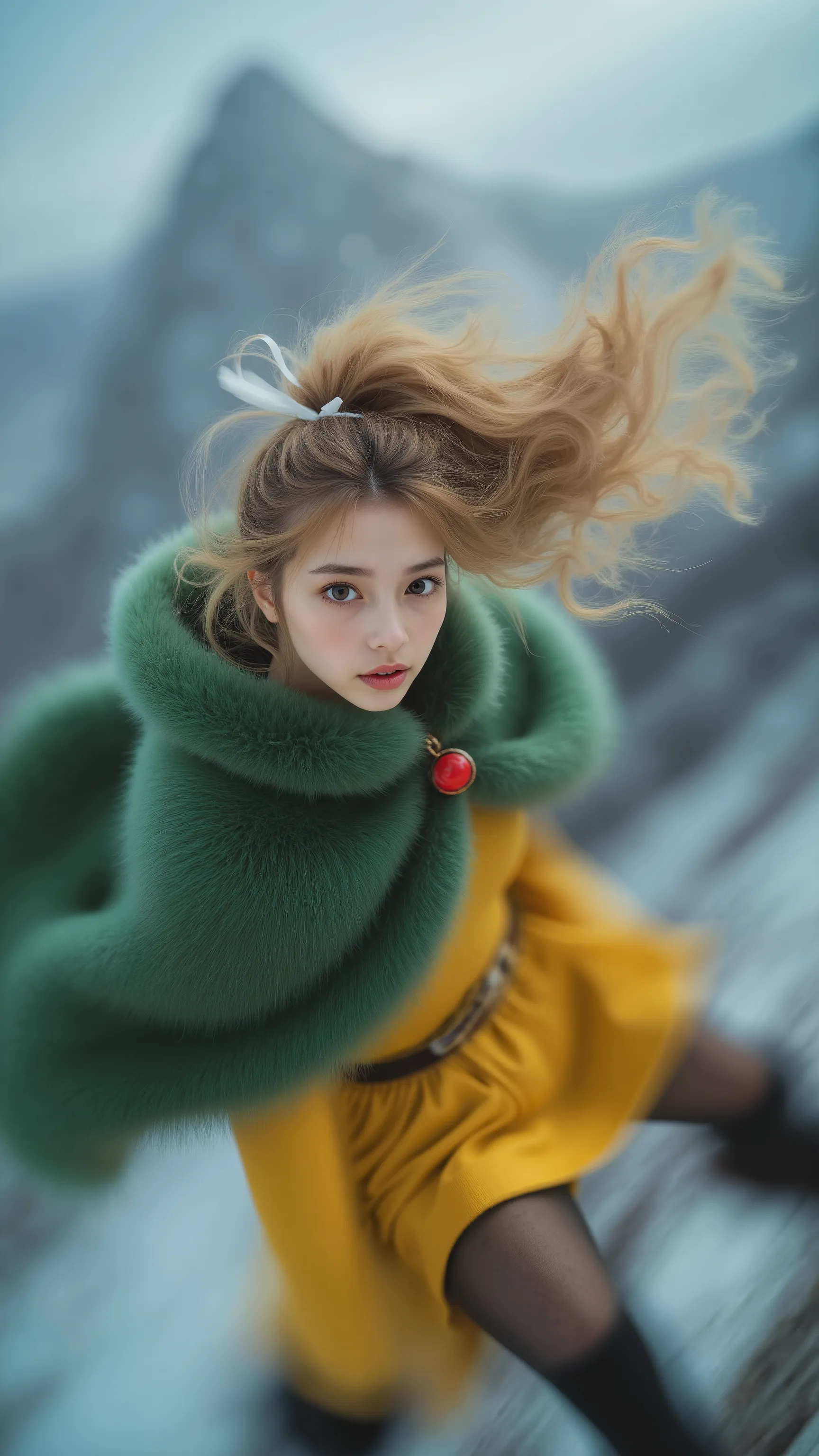 Flying Girl、top-down view / bird’s-eye view、close-up、big eyes with double eyelids、((transcendental amazing illustration, 8k, masterpiece :1.2, Sharp Concentration in Naked Clothes :1.2, shallow depth of field:1.2)), Beautiful Swordsman, Ridiculous, Grace...