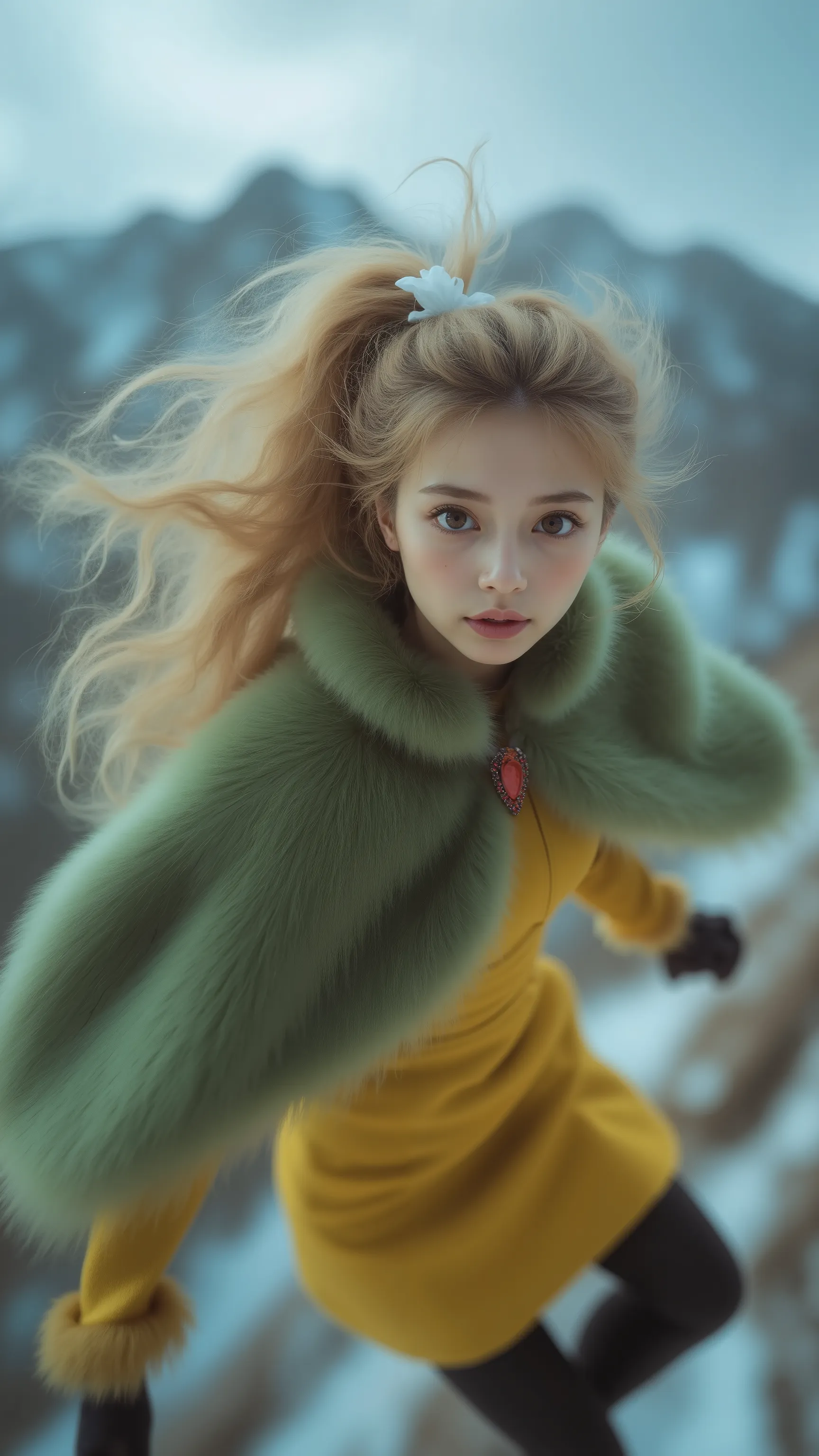 Flying Girl、low-angle view / worm’s-eye viewん、close-up、big eyes with double eyelids、((transcendental amazing illustration, 8k, masterpiece :1.2, Sharp Concentration in Naked Clothes :1.2, shallow depth of field:1.2)), Beautiful Swordsman, Ridiculous, Gra...