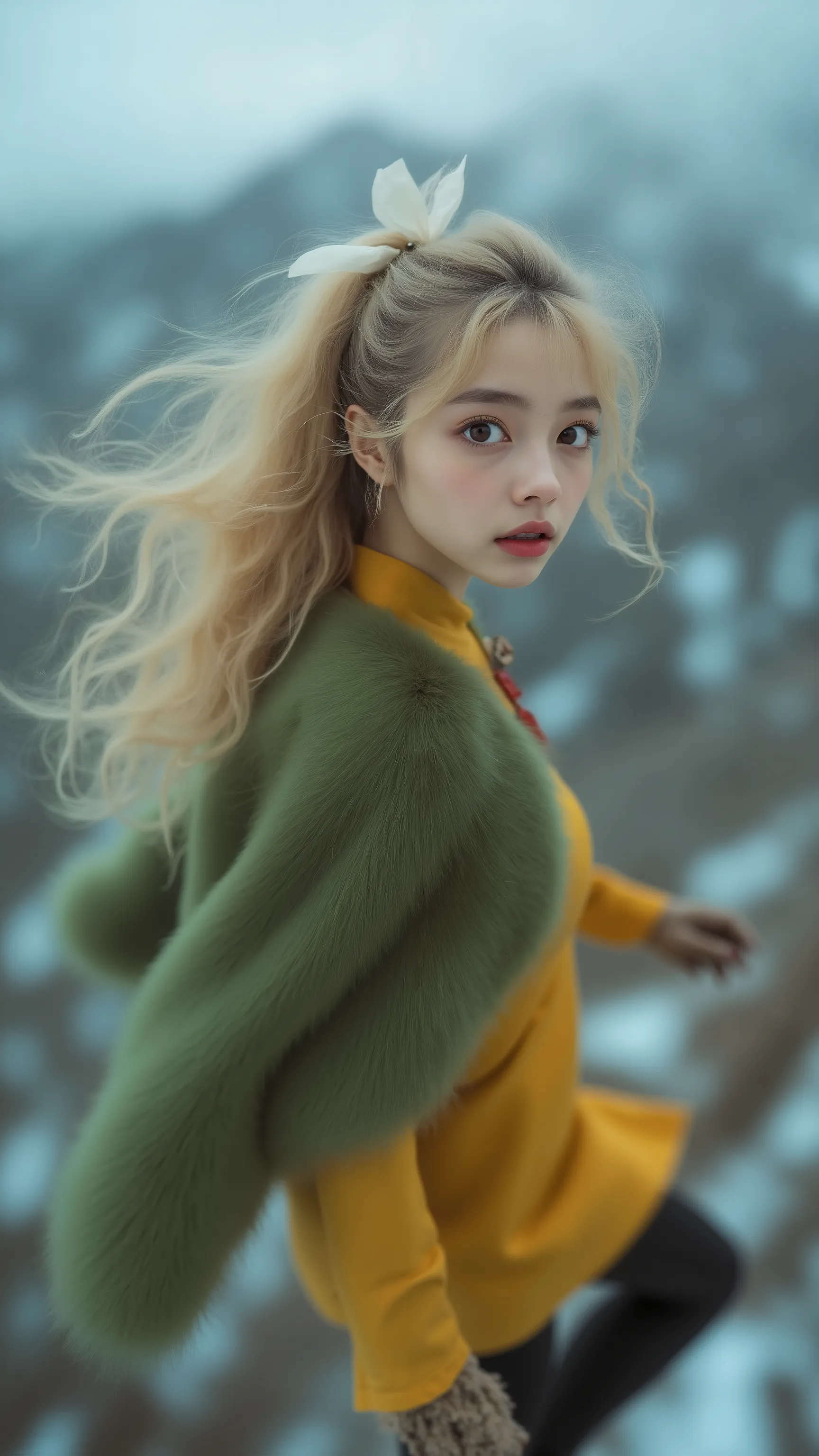 Flying Girl、top-down view / bird’s-eye view、close-up、big eyes with double eyelids、((transcendental amazing illustration, 8k, masterpiece :1.2, Sharp Concentration in Naked Clothes :1.2, shallow depth of field:1.2)), Beautiful Swordsman, Ridiculous, Grace...