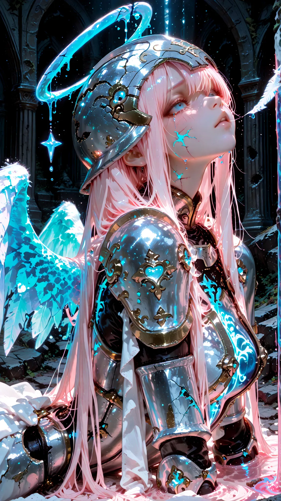 anime girl, realistic shadow quality, realistic reflection quality, realistic light quality, masterpiece, High Quality, High Quality, High Quality眼部細節, VERY BEAUTIFUL, Newest, Delicate landscapes,  
Fallen Angel,Translucent luminous liquid crystal wings, F...