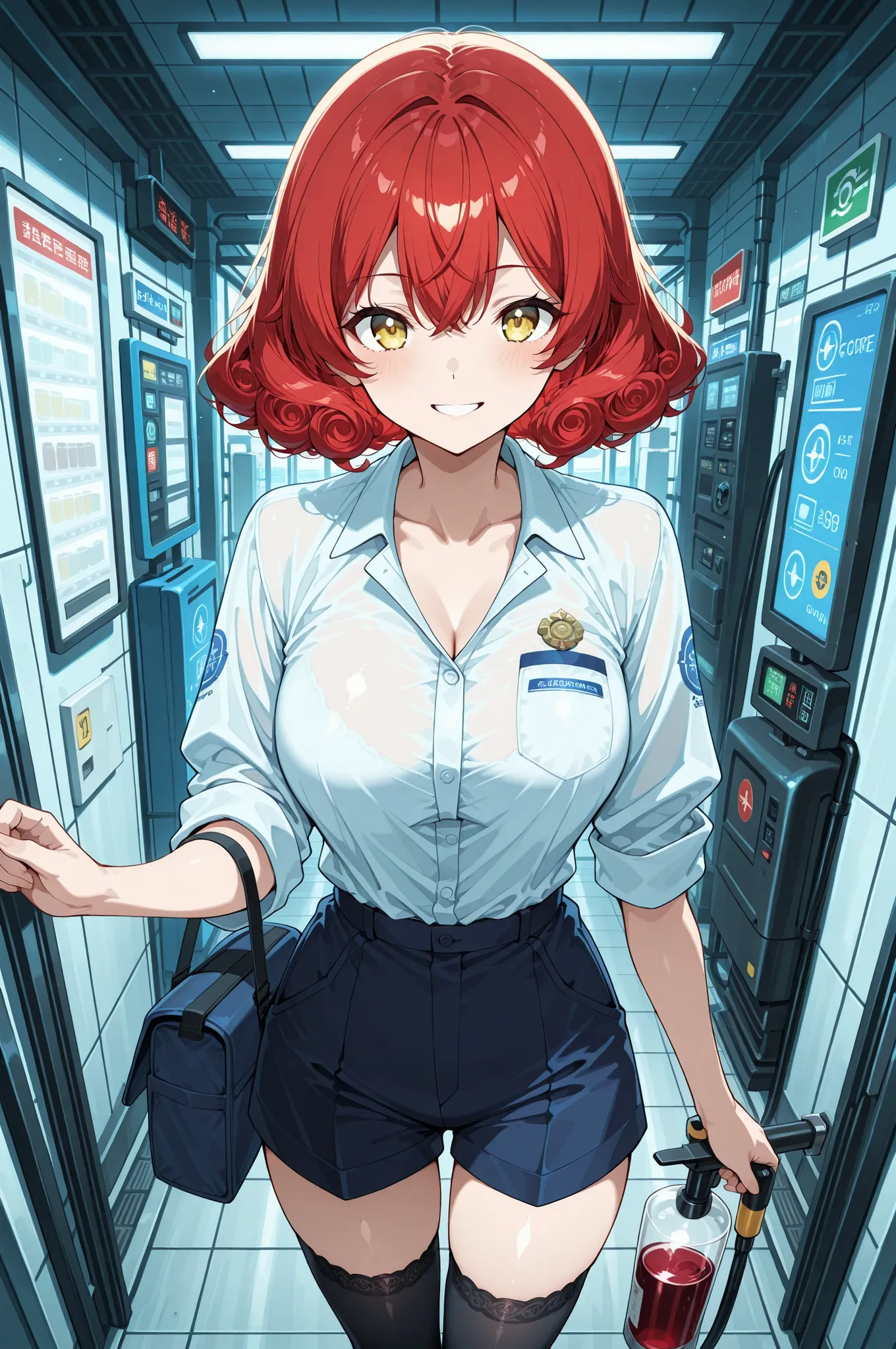 midnight_gas_station_solitude_scene:
  base: masterpiece, anime artwork, score_9_up, 1girl, 20yo Japanese woman, from an angle, upper body shot, detailed flat anime style
  BREAK
  hair: (deep red wine hair:1.3), curly hair with gasoline vapor highlights, ...