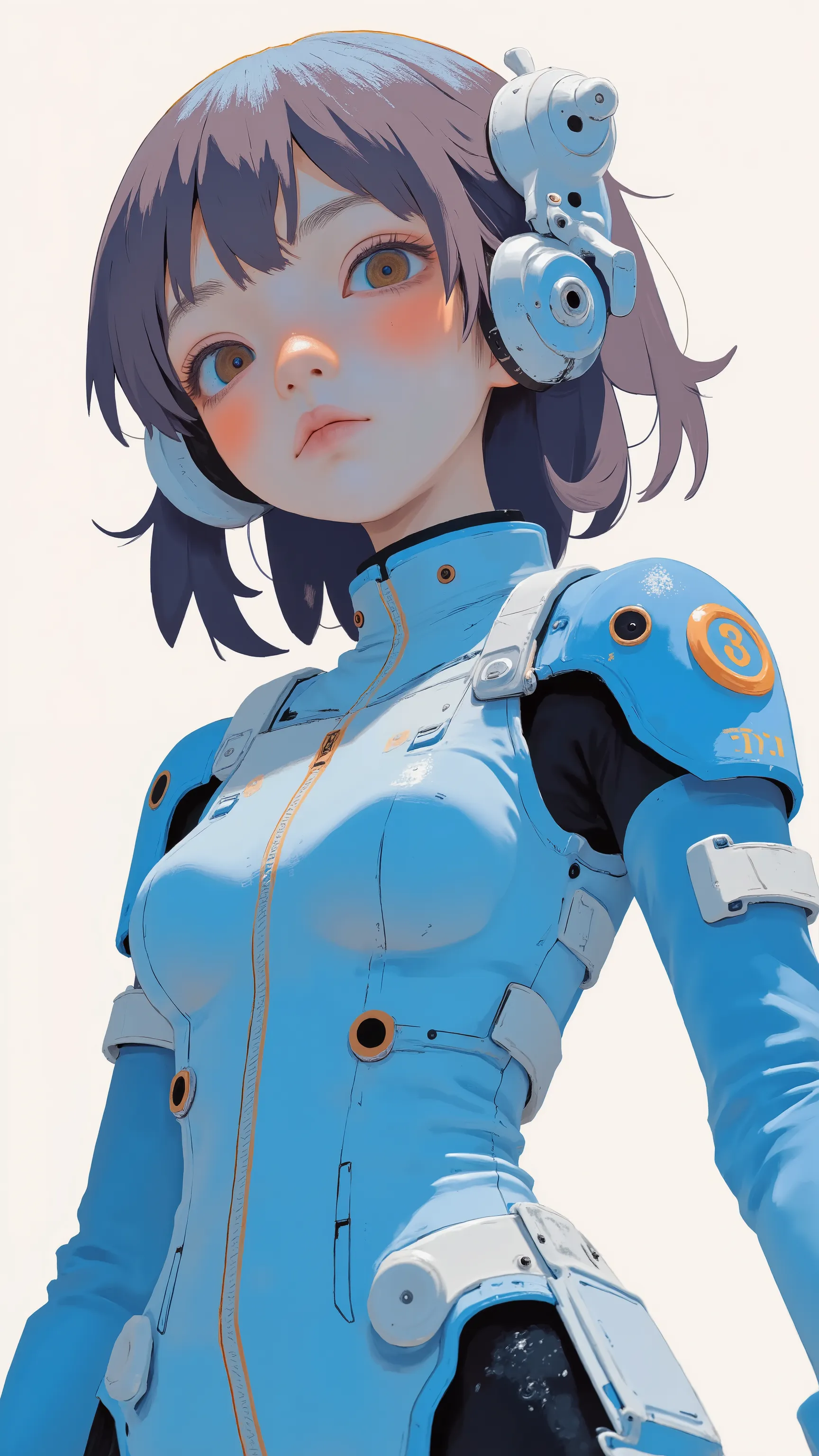 This image captures the sense of modernity and high-tech aesthetics {X} The illustrated character in a futuristic setting、bright light blue Kamen Rider build accented with white and black elements、In Style、, Implying movement. this costume 、 angular , m...