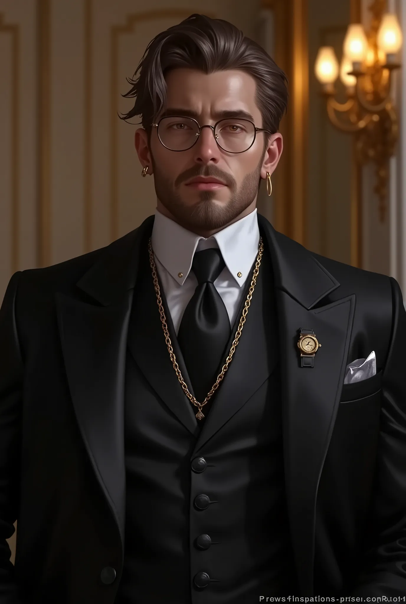 ((masterpiece)), ((top quality:1.2)), high resolution, 8 k, (ultra_realistic:1.3), (photorealistic:1.4), Incredibly attractive, muscular man, mafia chief, height 190, On it ((very expensive, black designer suit three-piece, luxurious vest, white shirt, tie...