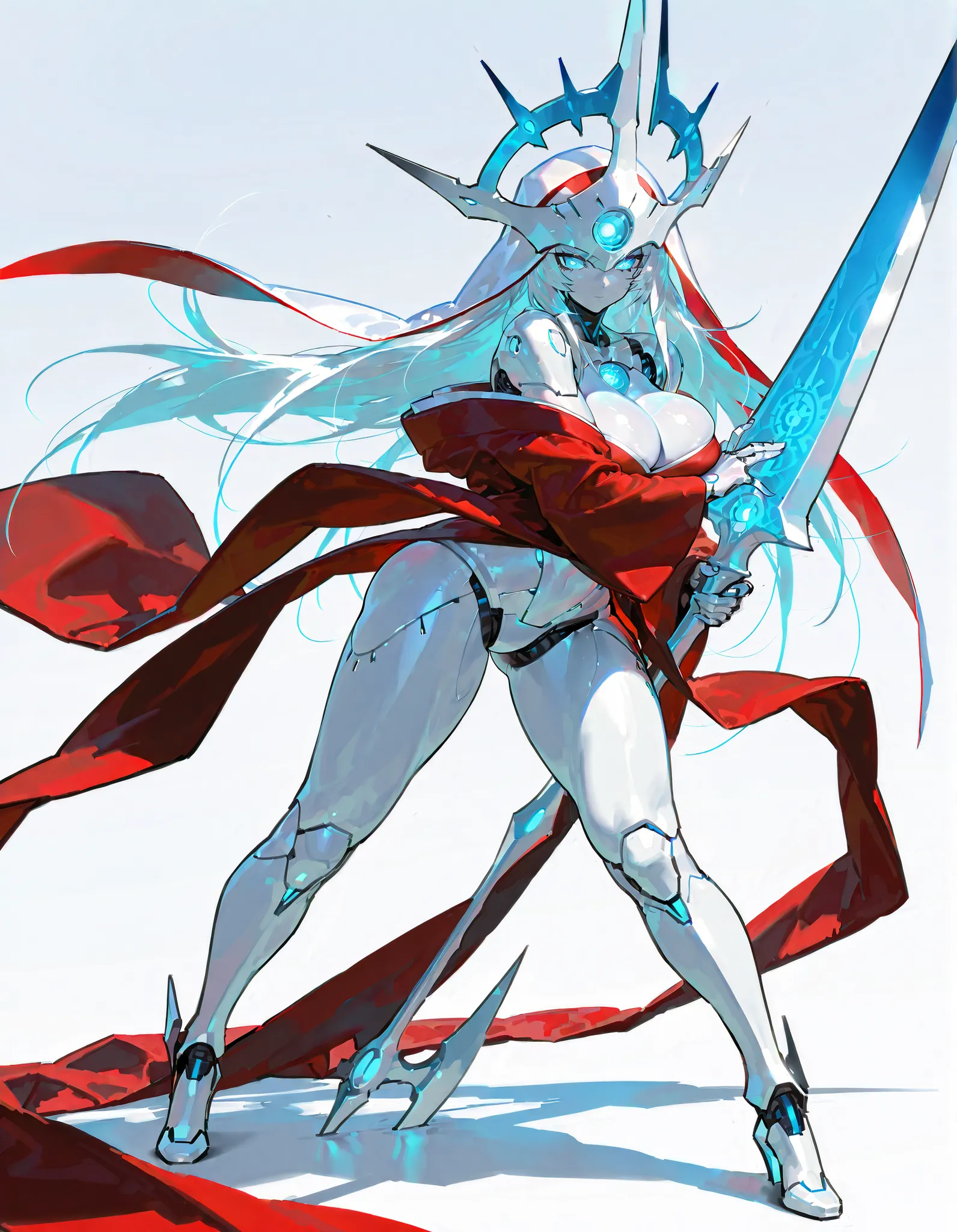 (((masterpiece))), (((Best Quality))), ((Ultra-detailed)), ((extremely delicate and beautiful)),solo, Full body, (phyrexian robotic female)(phyrexian android female) (mechanical undead lady) skin replaced with iron, (pale gold hair and glowing ultra-blue e...