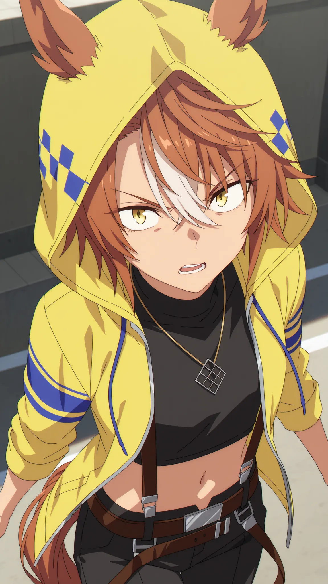 , Dictus Striker .Uma musume
High quality ,  best quality , masterpiece,  High Resolution , detailed face( LoRA: Dictus Striker ),anatomically correct, detailed hairstyle( LoRA: Dictus Striker ),anime Coloring
solo, 1 girl,
brown hair, streaked hair, short...