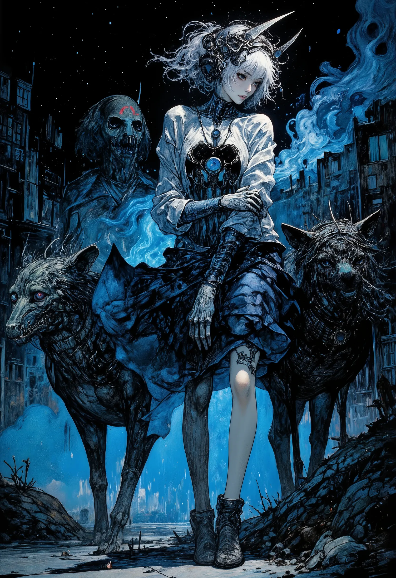 Tonal Anime, Midjourney style, magnificent, Lighting, Oil Painting, Anime style portrait. breathtaking illustration from adult comic book presenting Pastel, drawing with dry chalk, Charcoal and chalk drawings. Exquisitely detailed dark fantasy style illust...