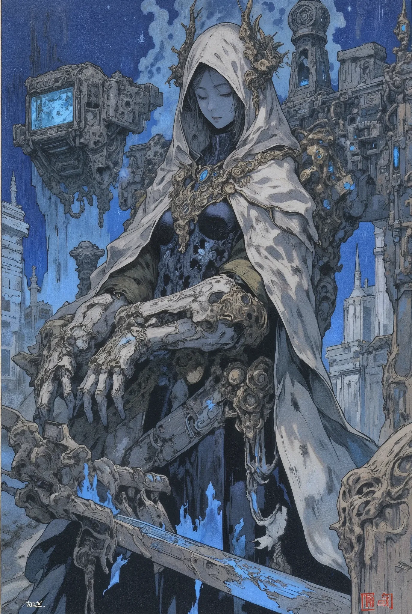 Tonal Anime, Midjourney style, magnificent, Lighting, Oil Painting, Anime style portrait. breathtaking illustration from adult comic book presenting Pastel, drawing with dry chalk, Charcoal and chalk drawings. Exquisitely detailed dark fantasy style illust...
